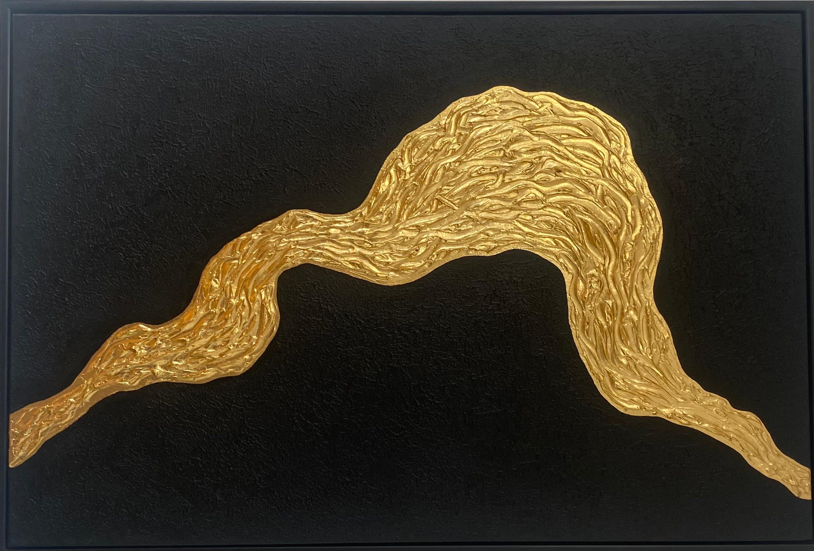 Series "Ocean Waves 6" - 3D black and gold textured