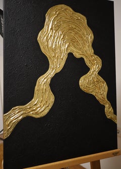 Serie "Ocean Waves - 6" foglia d'oro nera astrazione in 3D, texture, minimalismo