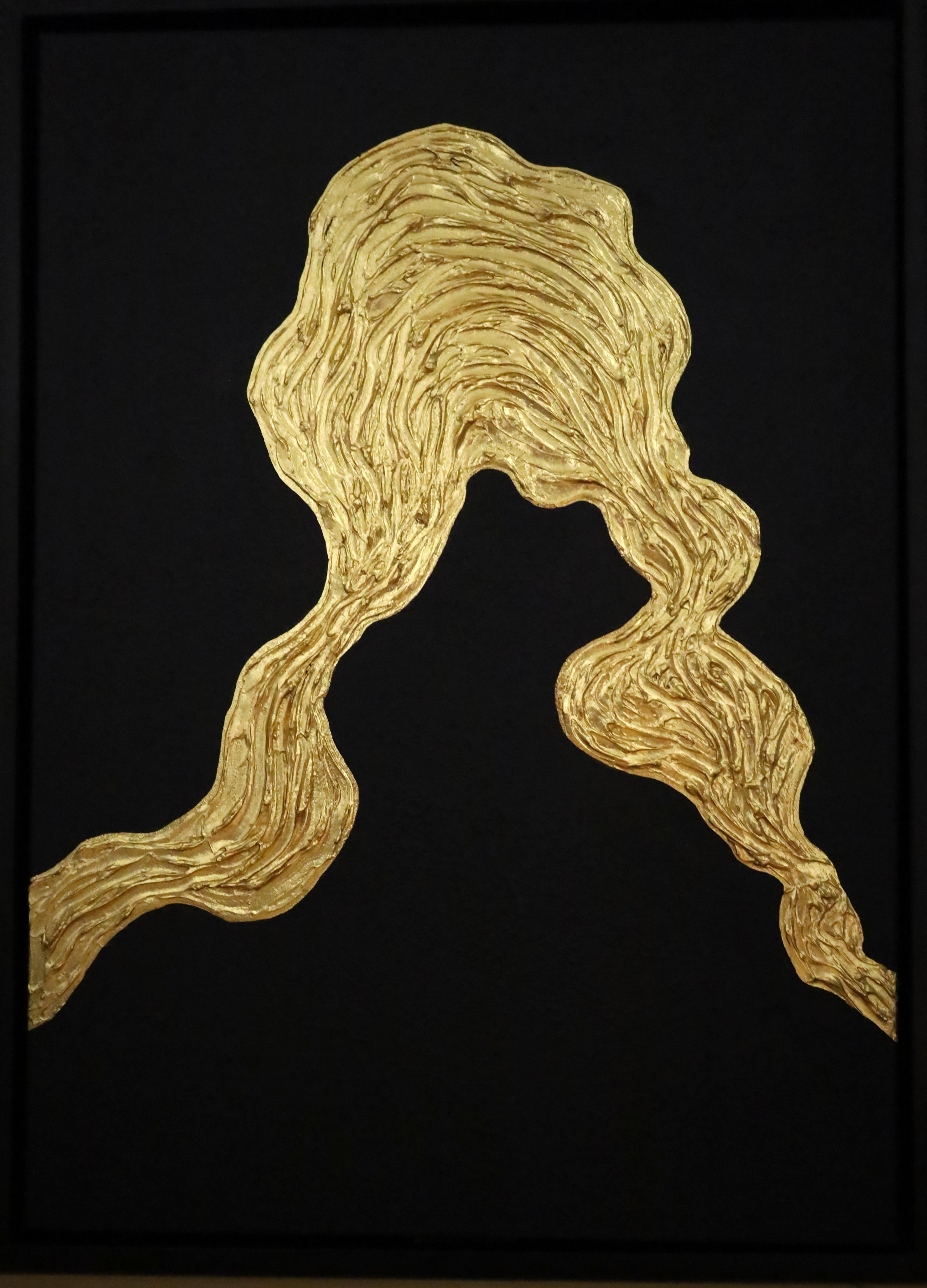Serie "Ocean Waves - 6" Blattgold schwarz Abstraktion in 3D, strukturiert, Minimalismus