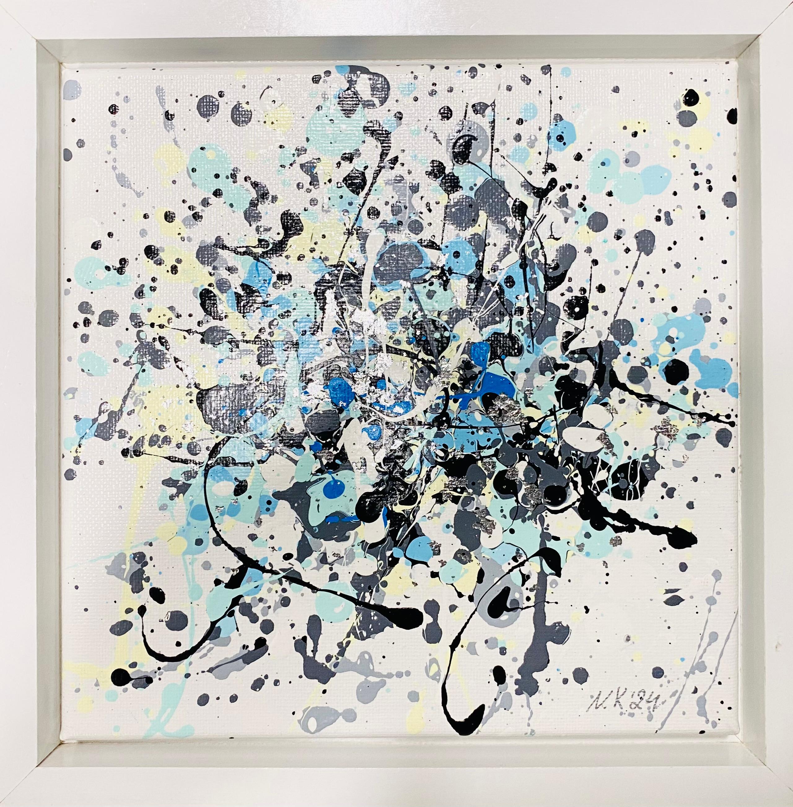 Interior Painting de Nataliia Krykun - Serie "Sinfonía Oceánica" amarillo, azul, blanco, colorido  El estilo de Pollock