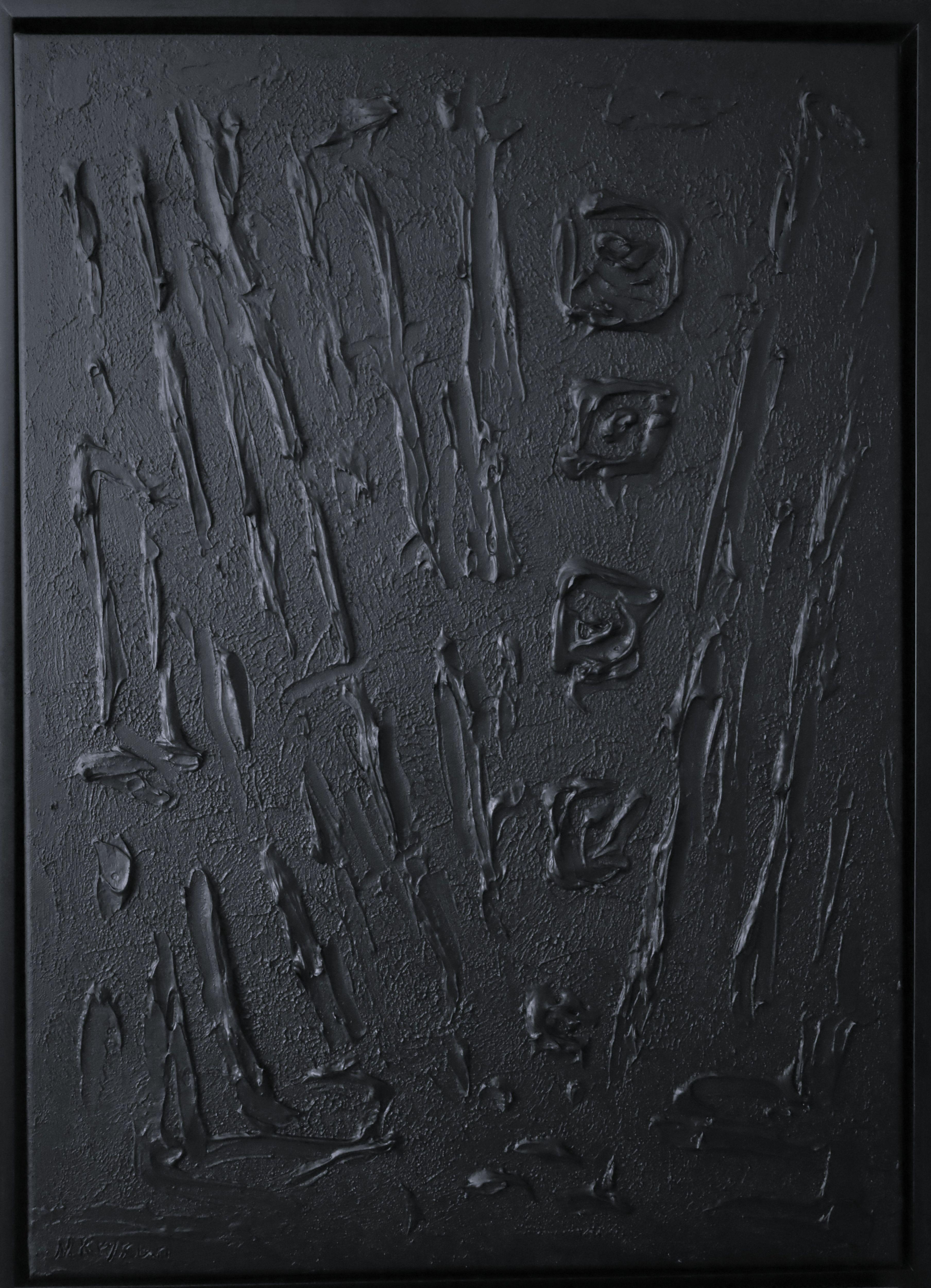 Serie "Touch of Tranqullity - 1" schwarze Abstraktion in 3D, strukturiert, Minimalismus