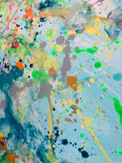 Série "Symphonie turquoise" bleu, blanc, coloré Le style de Pollock