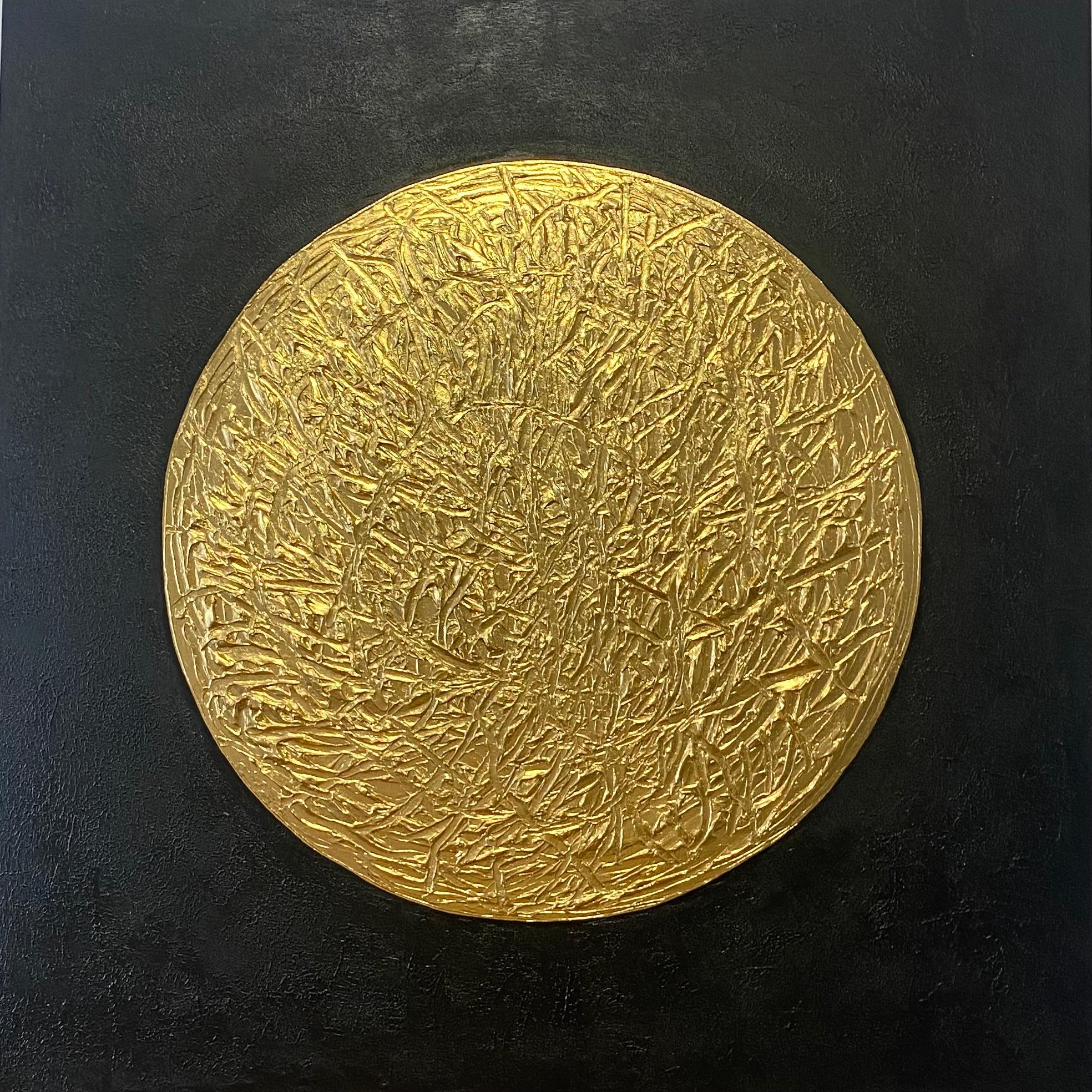 Series "Unter the full Moon 1” - gold leaf 3D, textured, minimalism