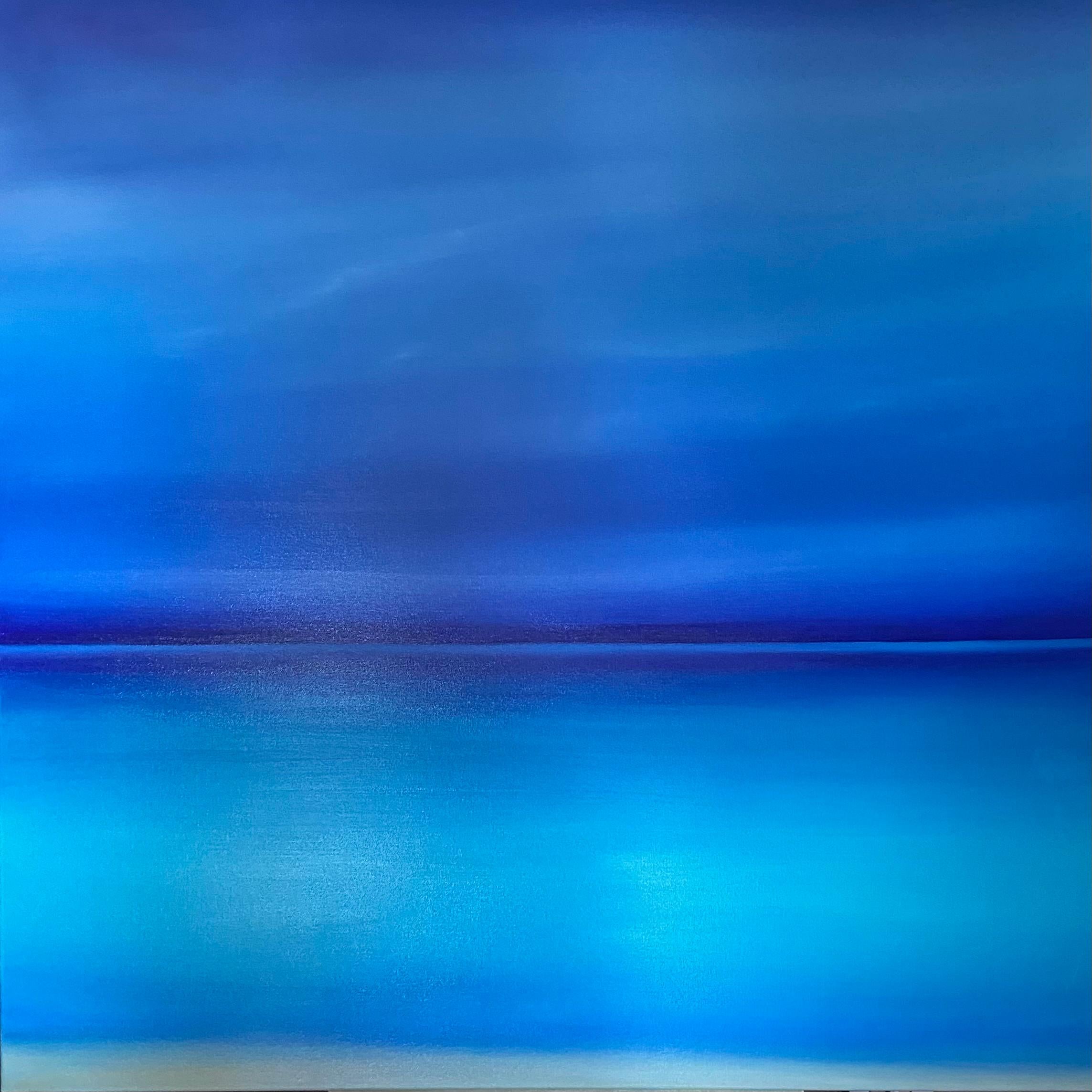 Primavera en la Costa Azul , Marina, paisaje marino. Puesta de sol, horizonte, olas turquesas - Painting de Nataliia Krykun