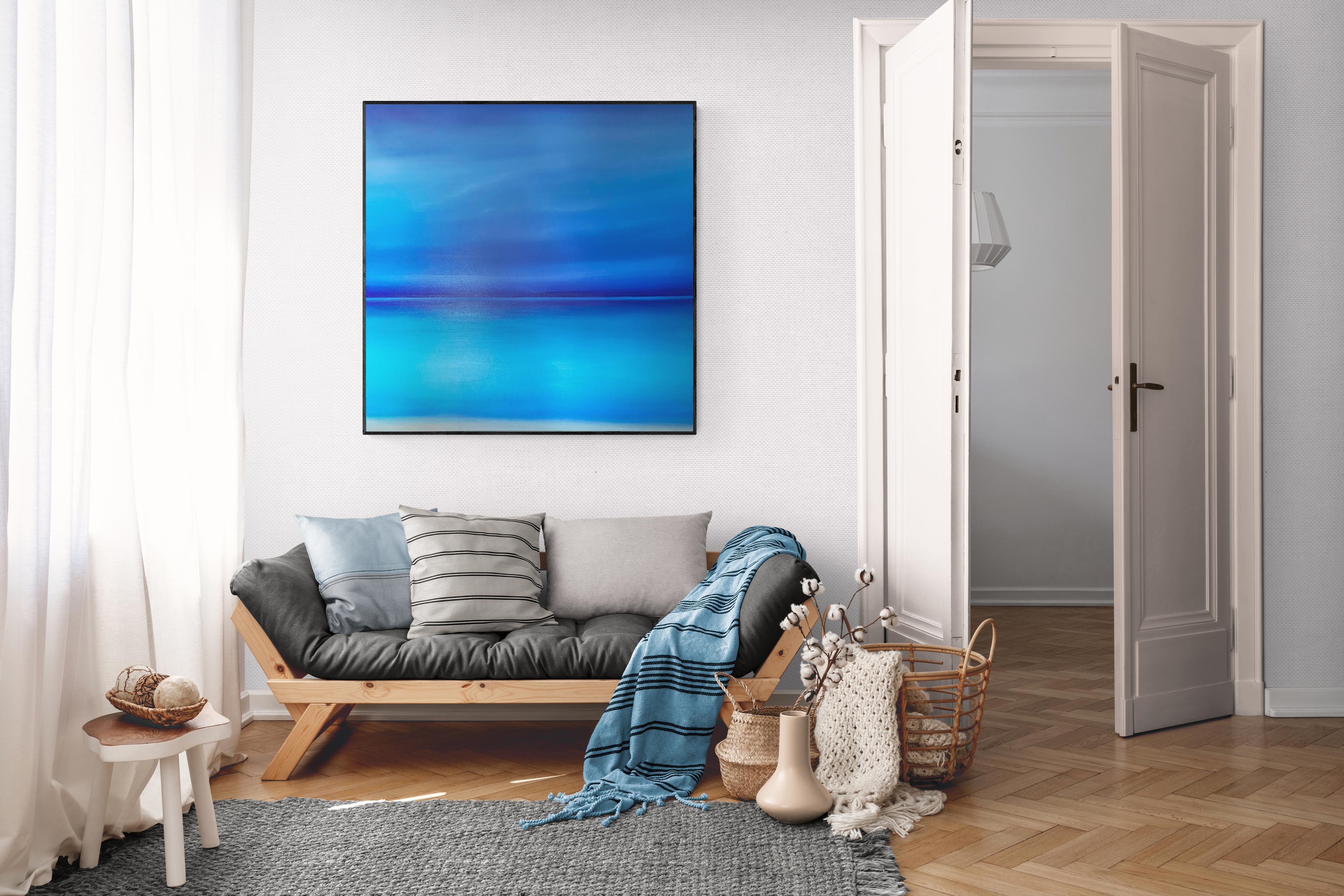 Primavera en la Costa Azul , Marina, paisaje marino. Puesta de sol, horizonte, olas turquesas - Painting Abstracto de Nataliia Krykun