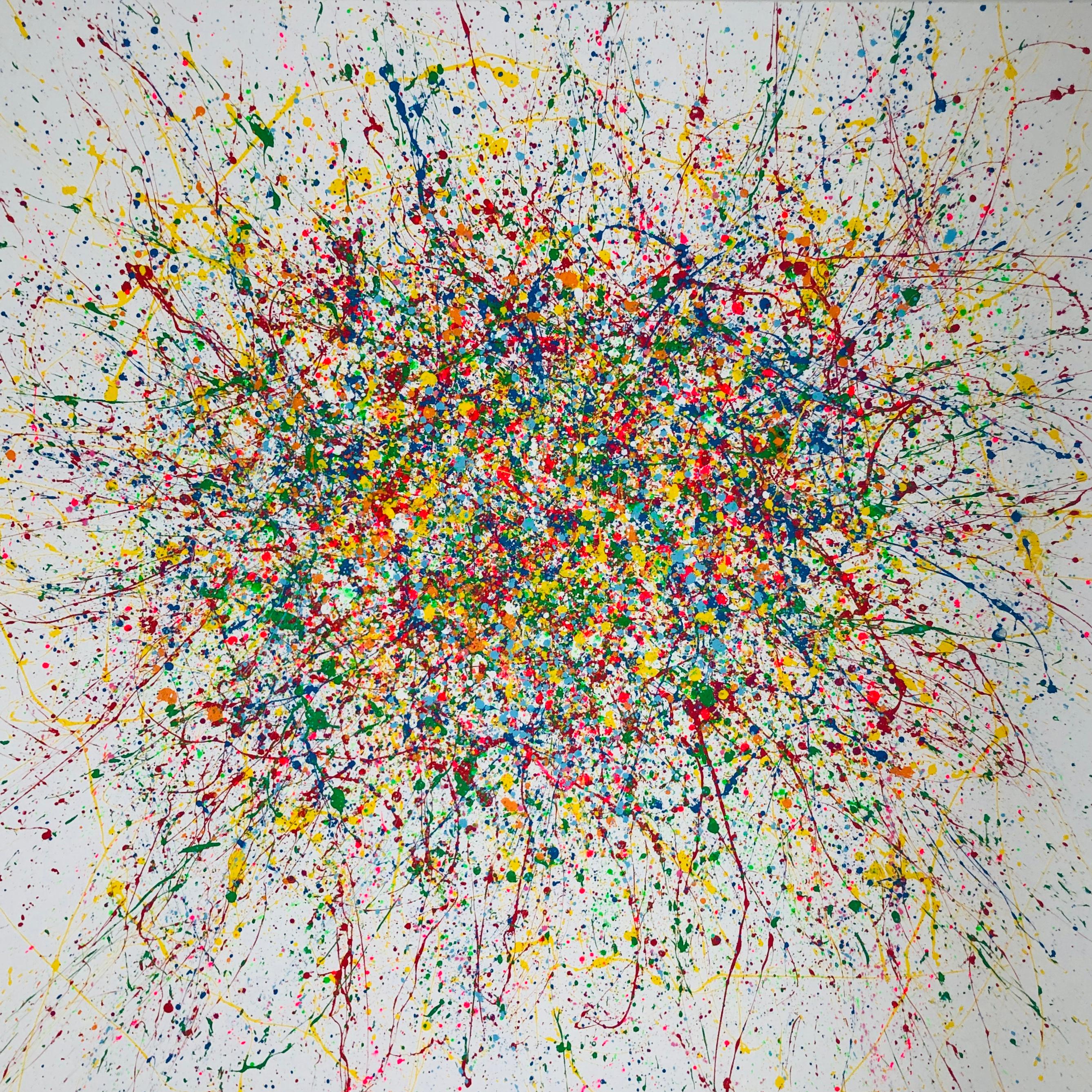 Quadro astratto con colore principale bianco ed elementi in giallo, rosa, blu, verde e rosso.
Questo quadro astratto è vivace ed espressivo.
Il minimalismo astratto abbinato