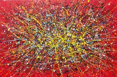 Series "Infinite Flight" love, red, white, yellow large abstraction, drops