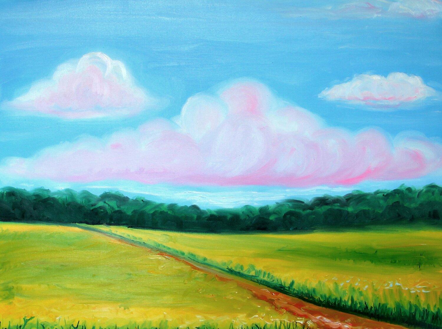 PAISAJE DE VERANO CON NUBE BLANCO-ROSA