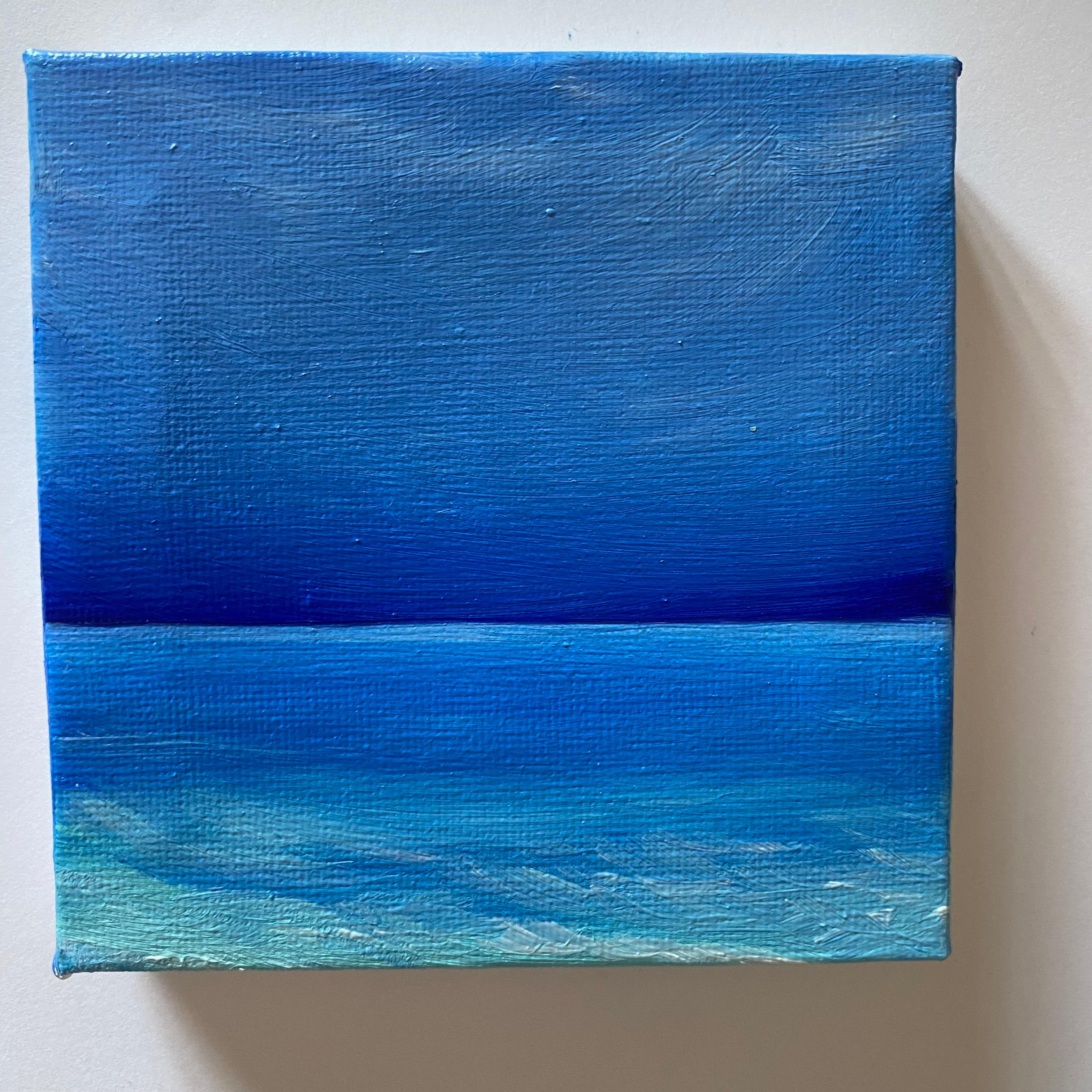 L'œuvre d'art qui vous est présentée est un étonnant paysage marin abstrait, un délice visuel qui attire l'attention par sa simplicité et sa profondeur. La toile est dominée par une exquise palette de bleus, qui se fondent harmonieusement de l'azur