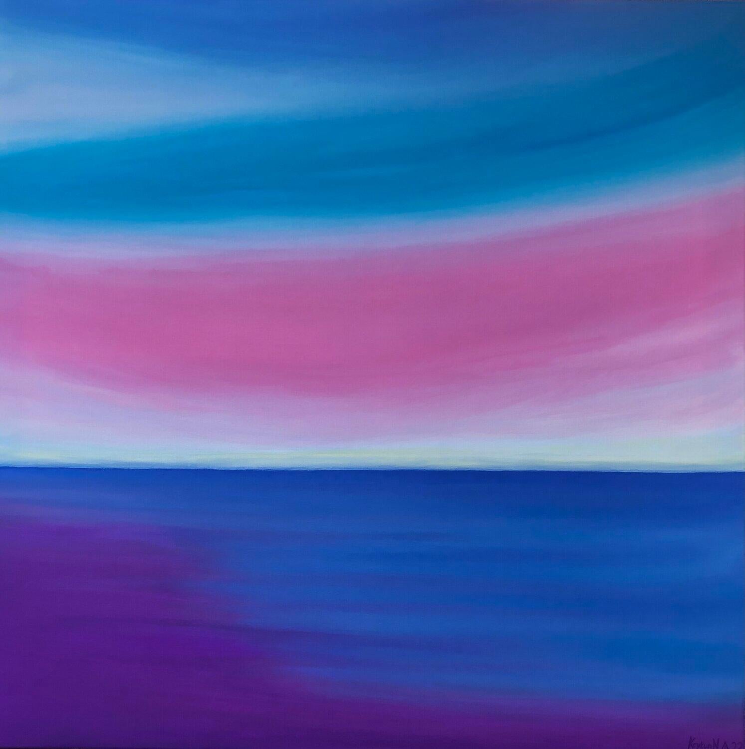 Interior Painting di Nataliia Krykun - "Alba" rosa minimalismo astrazione paesaggio marino