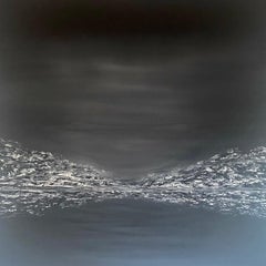 „Sunset on the lake“ 2562023, abstract minimalist landscape, mountain