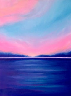 “Sunset on the sea” - pink, rosa, blue minimalism seascape