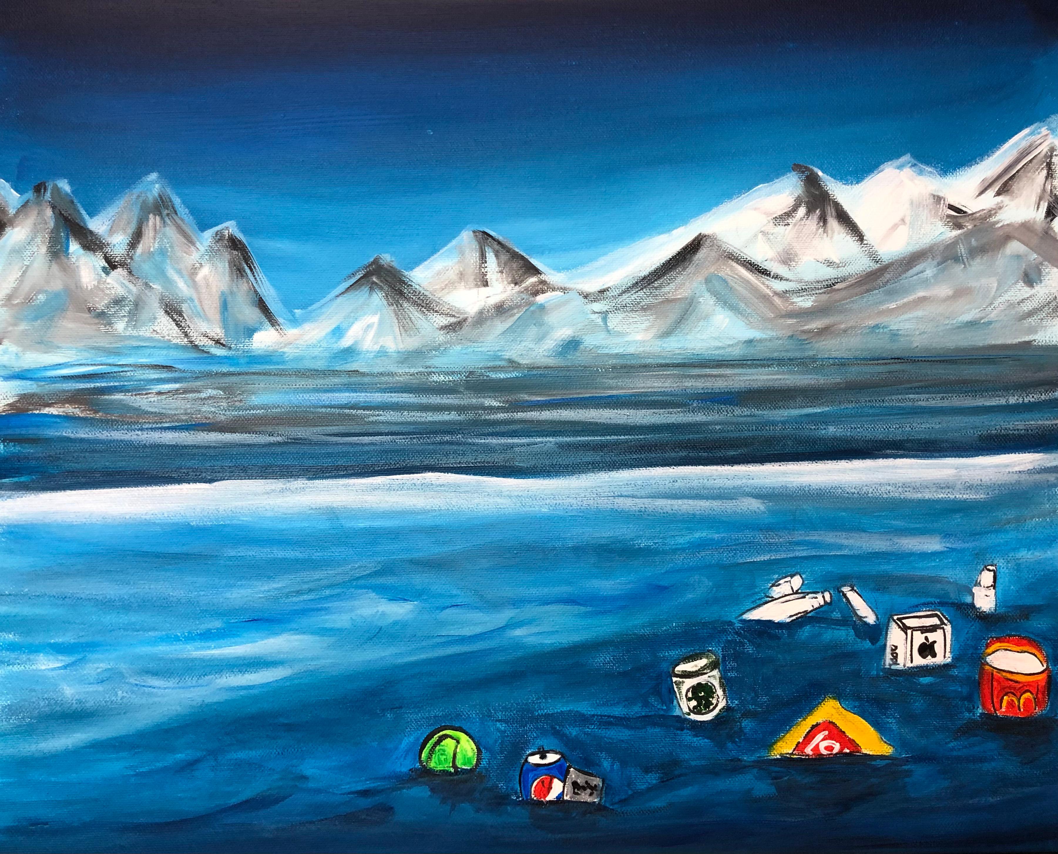 Sviluppo sostenibile, semi astrazione marina, impressioni minimalismo paesaggio marino - Painting di Nataliia Krykun