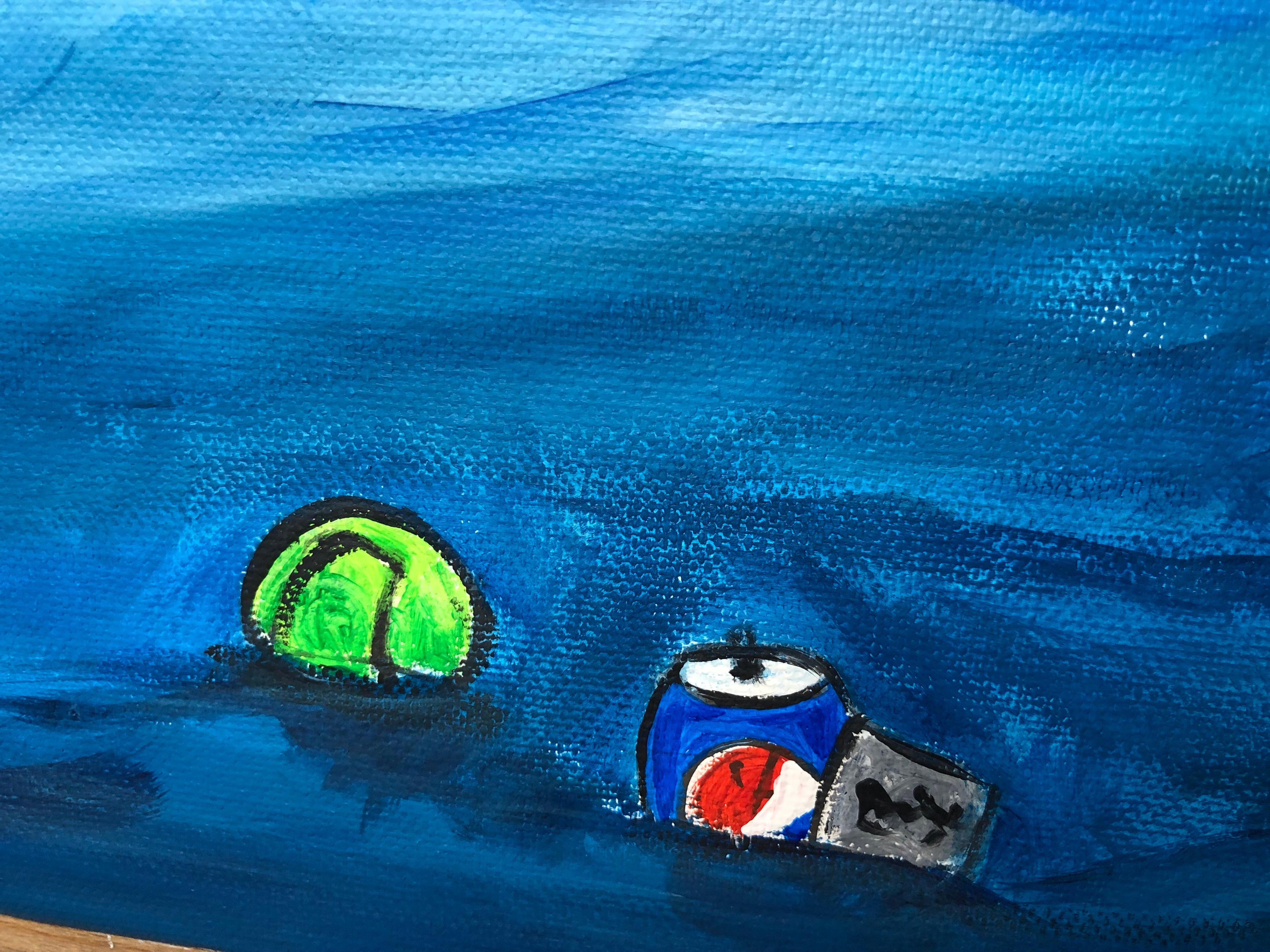 Sviluppo sostenibile, semi astrazione marina, impressioni minimalismo paesaggio marino - Interior Painting Blu di Nataliia Krykun