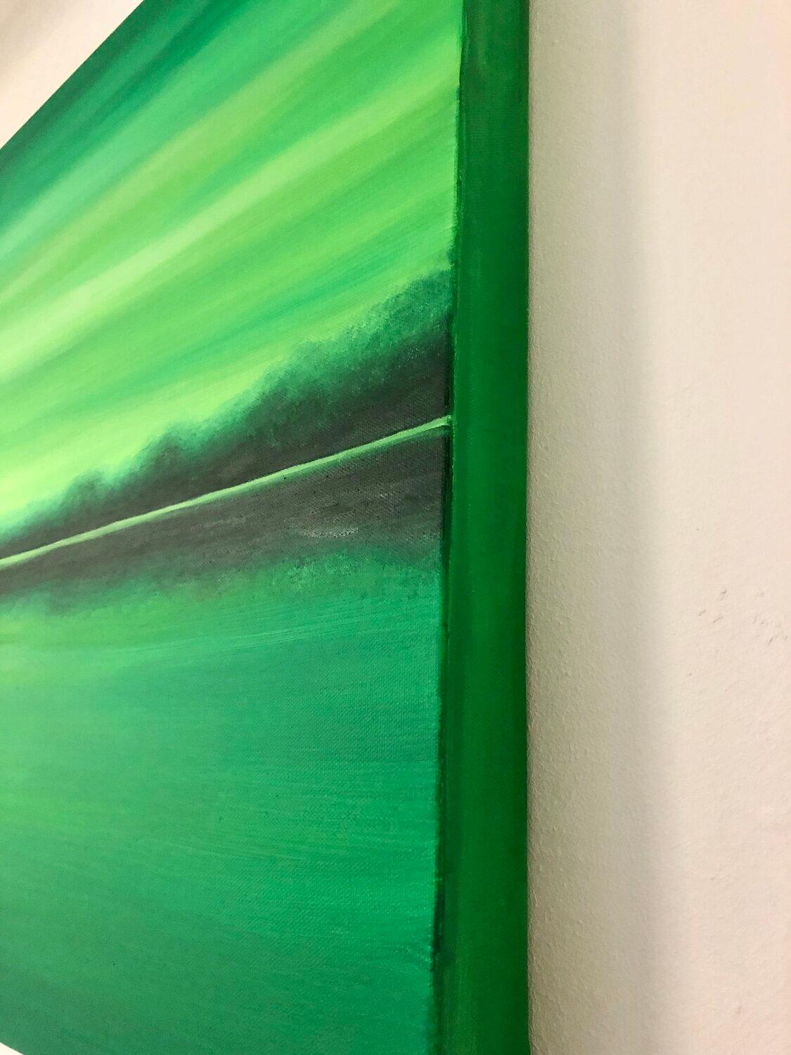 The Green Lake (Grüner See), Österreich, abstrakte Seelandschaft Minimalismus (Abstrakt), Painting, von Nataliia Krykun