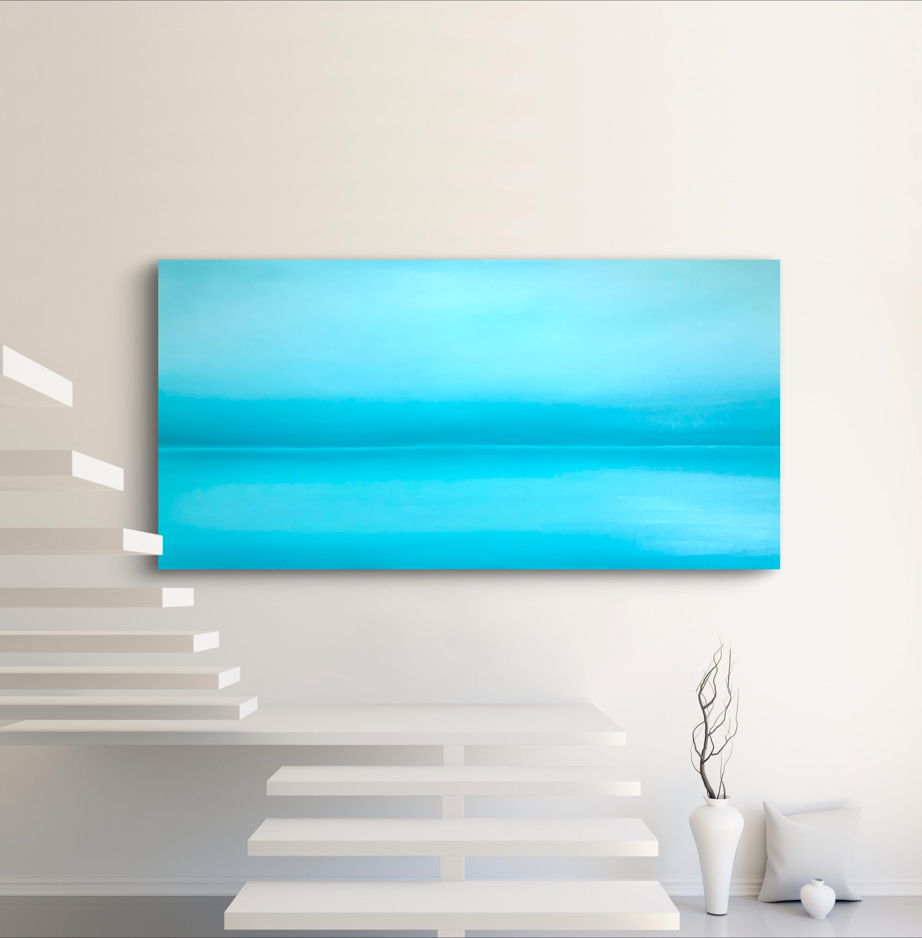 The turquoise horizon of the ocean - blue turquoise seascape, minimalism, sea - Painting by Nataliia Krykun