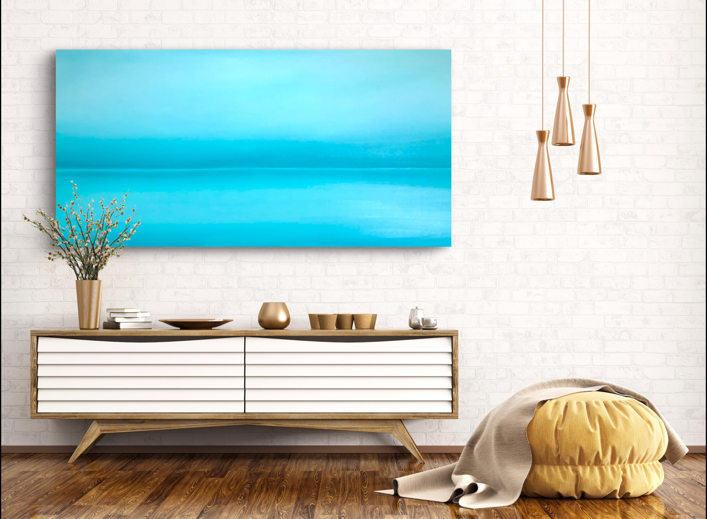 The turquoise horizon of the ocean - blue turquoise seascape, minimalism, sea - Abstract Impressionist Painting by Nataliia Krykun