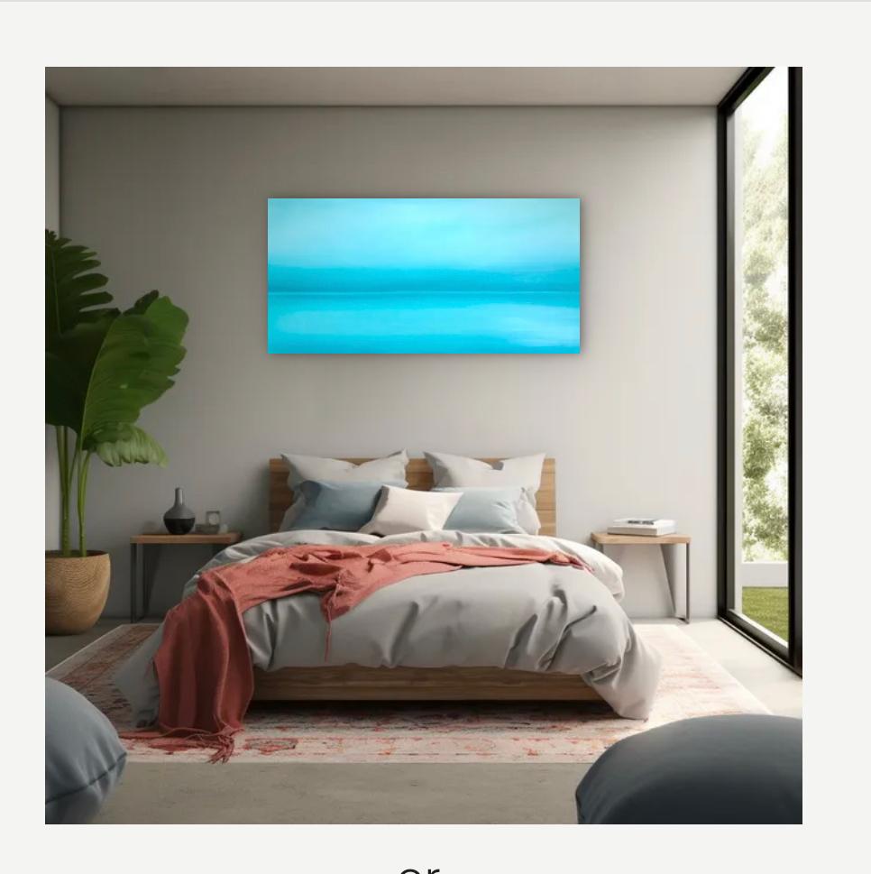 The turquoise horizon of the ocean - blue turquoise seascape, minimalism, sea - Blue Landscape Painting by Nataliia Krykun