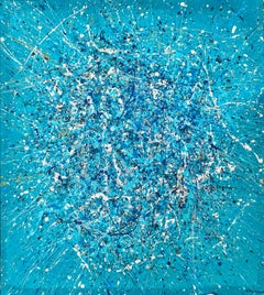 “Turquoise Galaxy” blue abstraction style Pollock