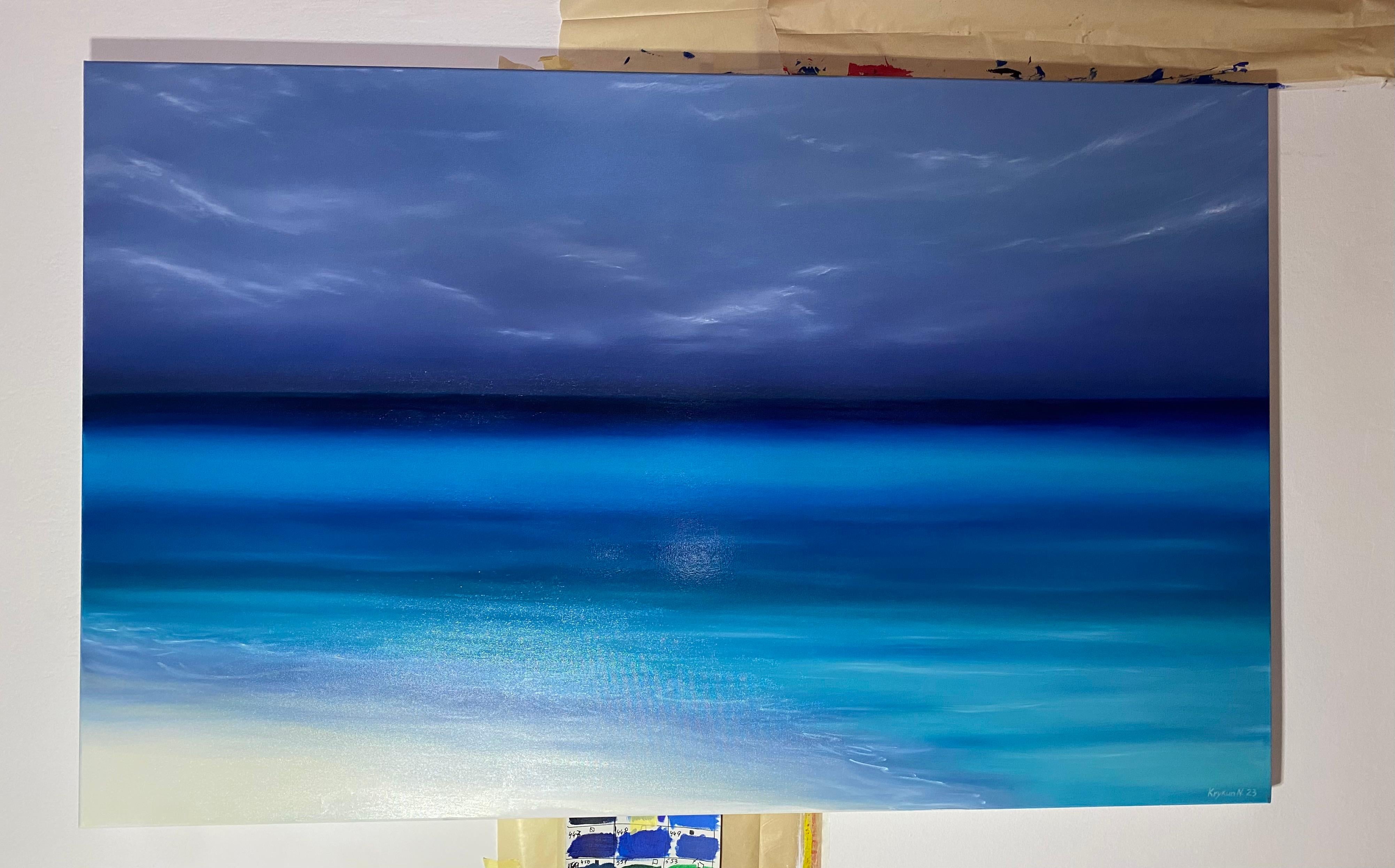 Océano turquesa -  agua, horizonte, paisaje marino azul, olas - Painting de Nataliia Krykun