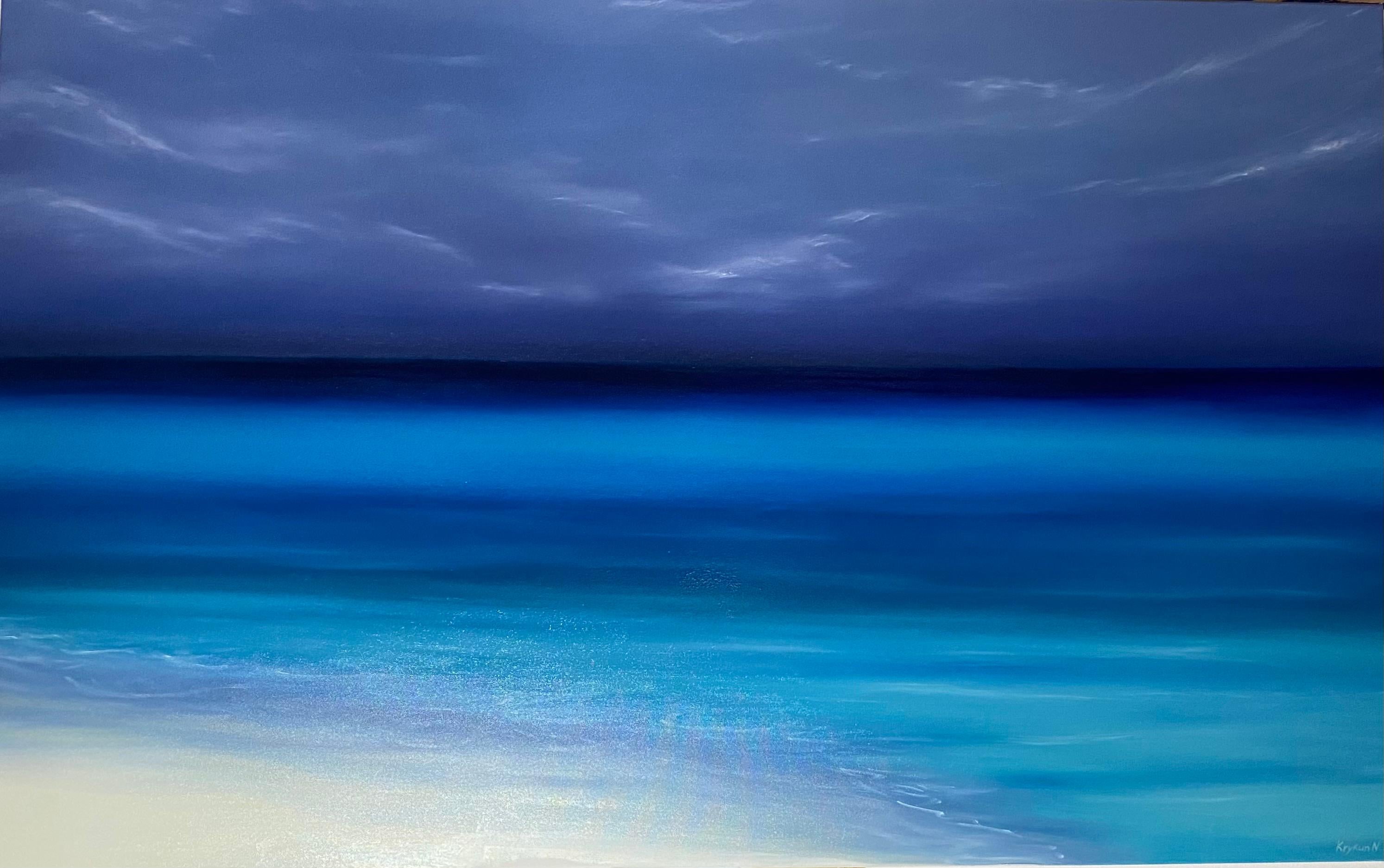 Océano turquesa -  agua, horizonte, paisaje marino azul, olas - Painting Impresionista abstracto de Nataliia Krykun