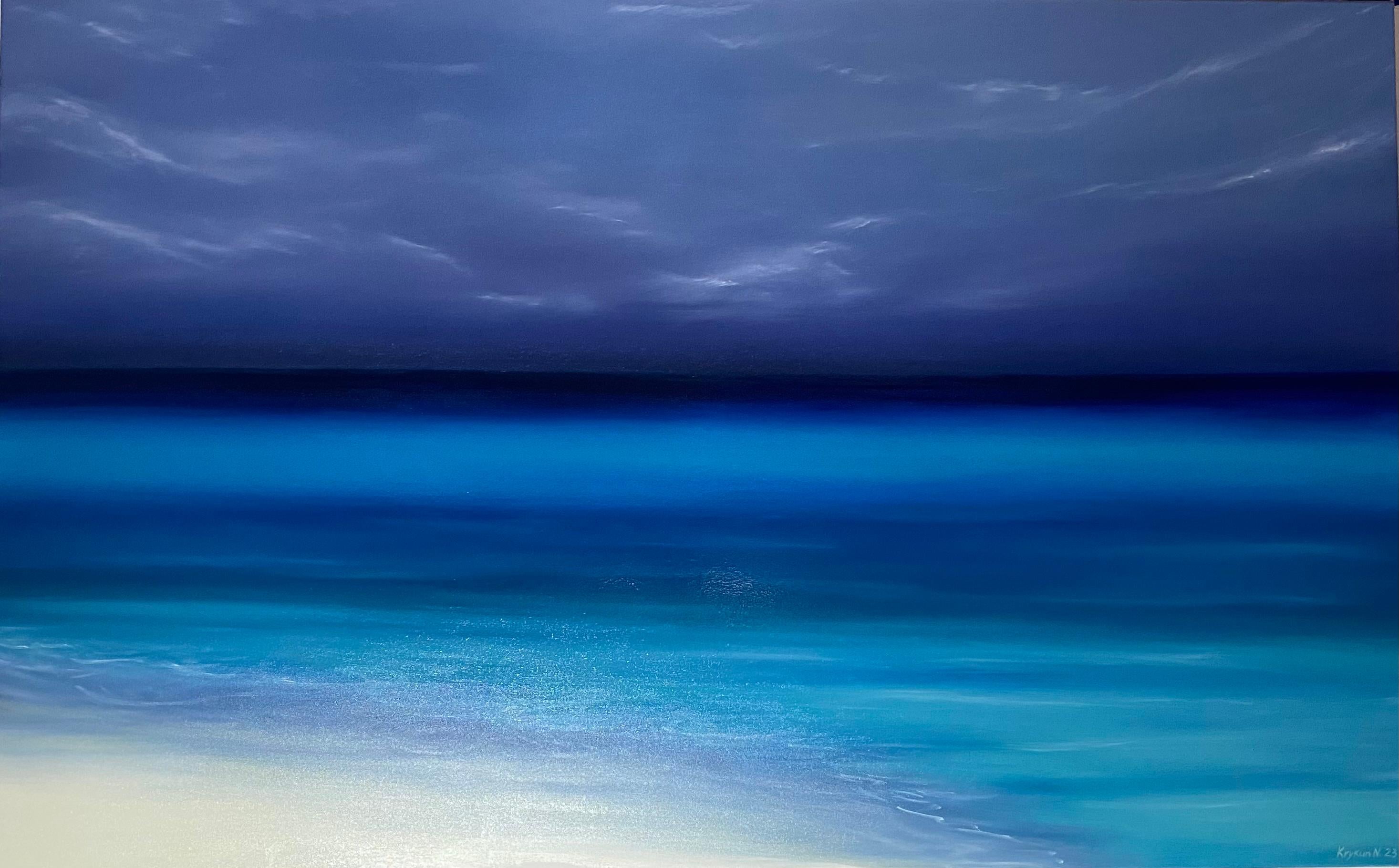 Océano turquesa -  agua, horizonte, paisaje marino azul, olas - Landscape Painting Azul de Nataliia Krykun