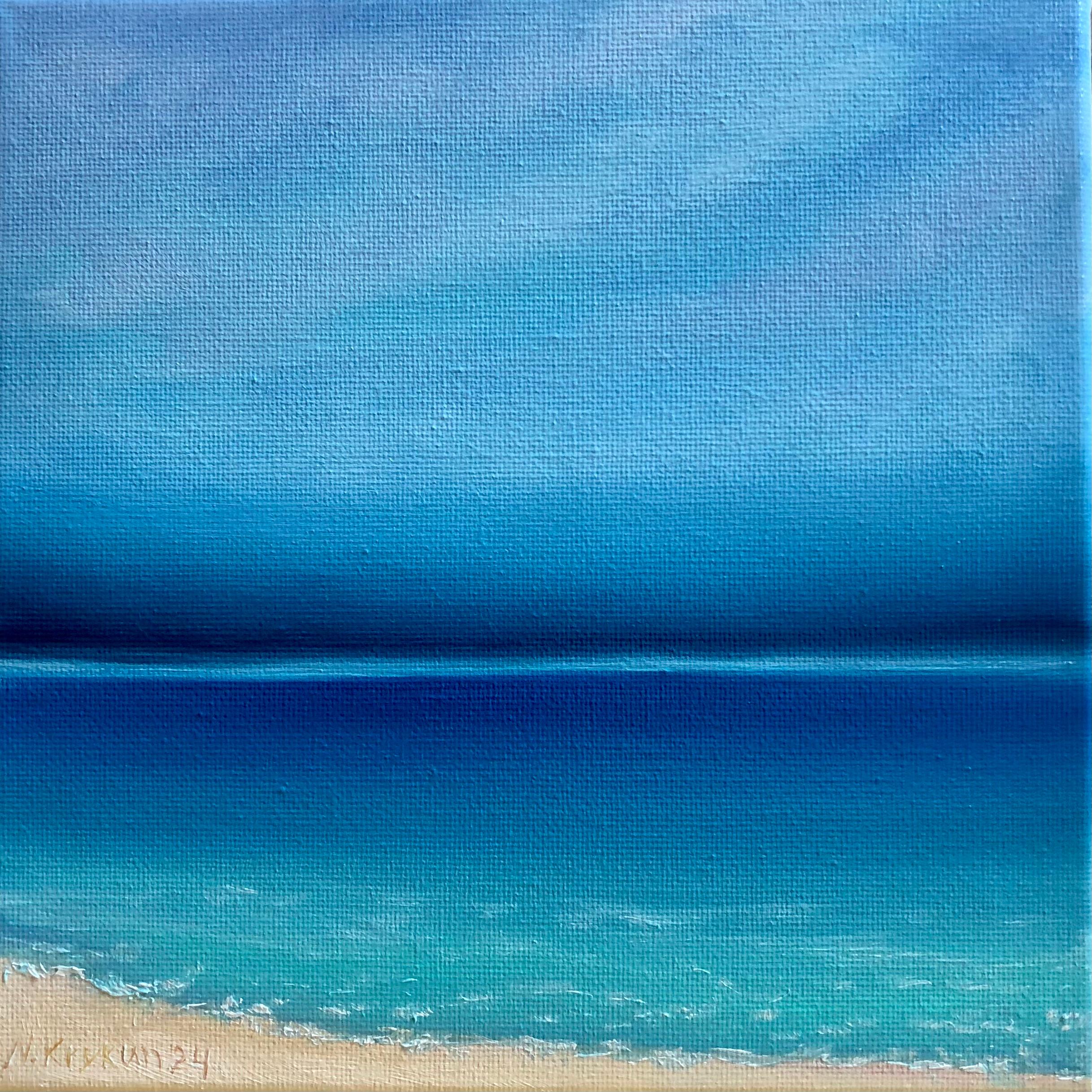Landscape Painting di Nataliia Krykun - Oceano turchese, onde, orizzonte, acqua, paesaggio marino
