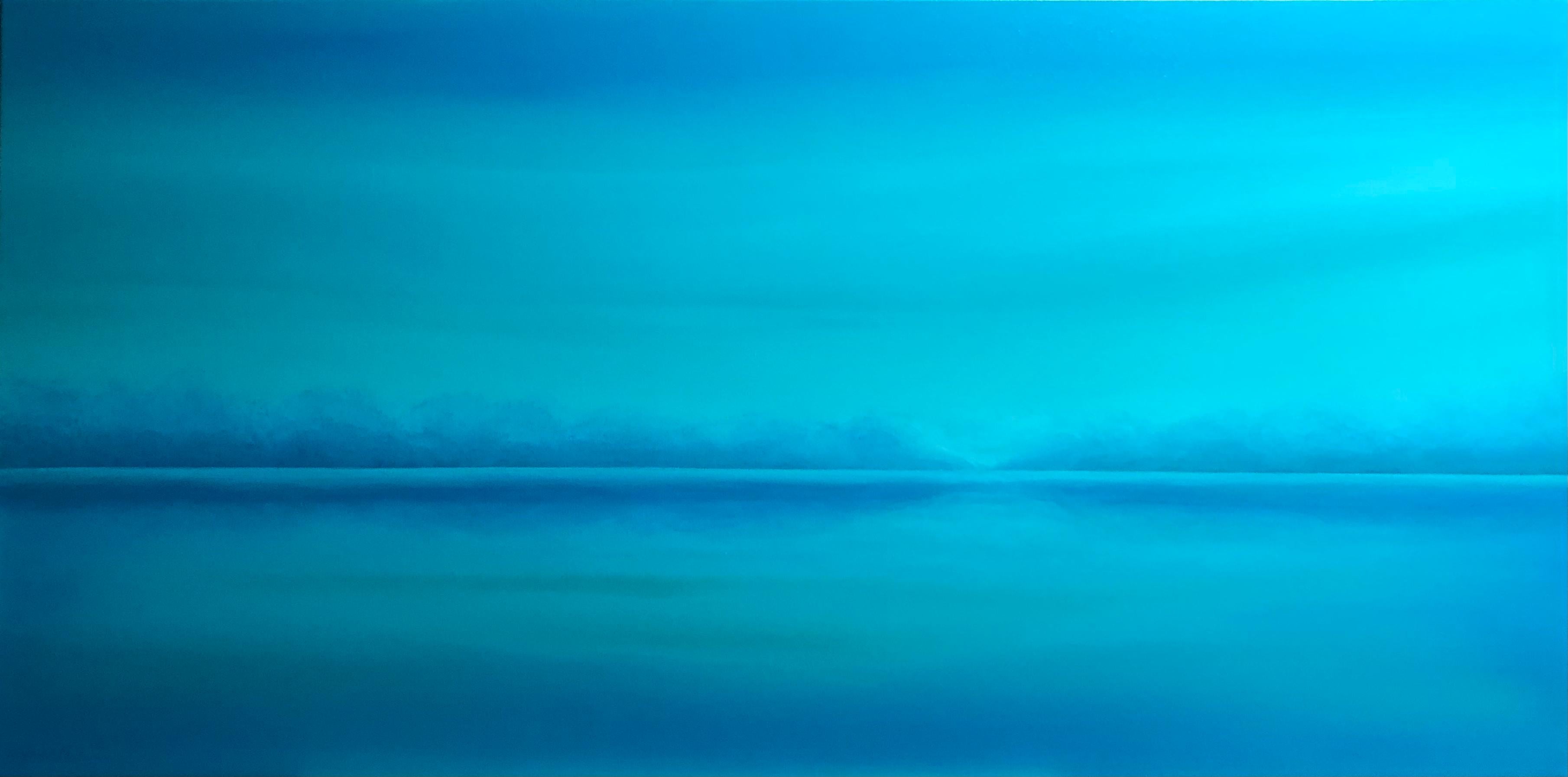 Türkis-Wasser- und Ozeandampfer - blaue Meereslandschaft, Wellen – Painting von Nataliia Krykun