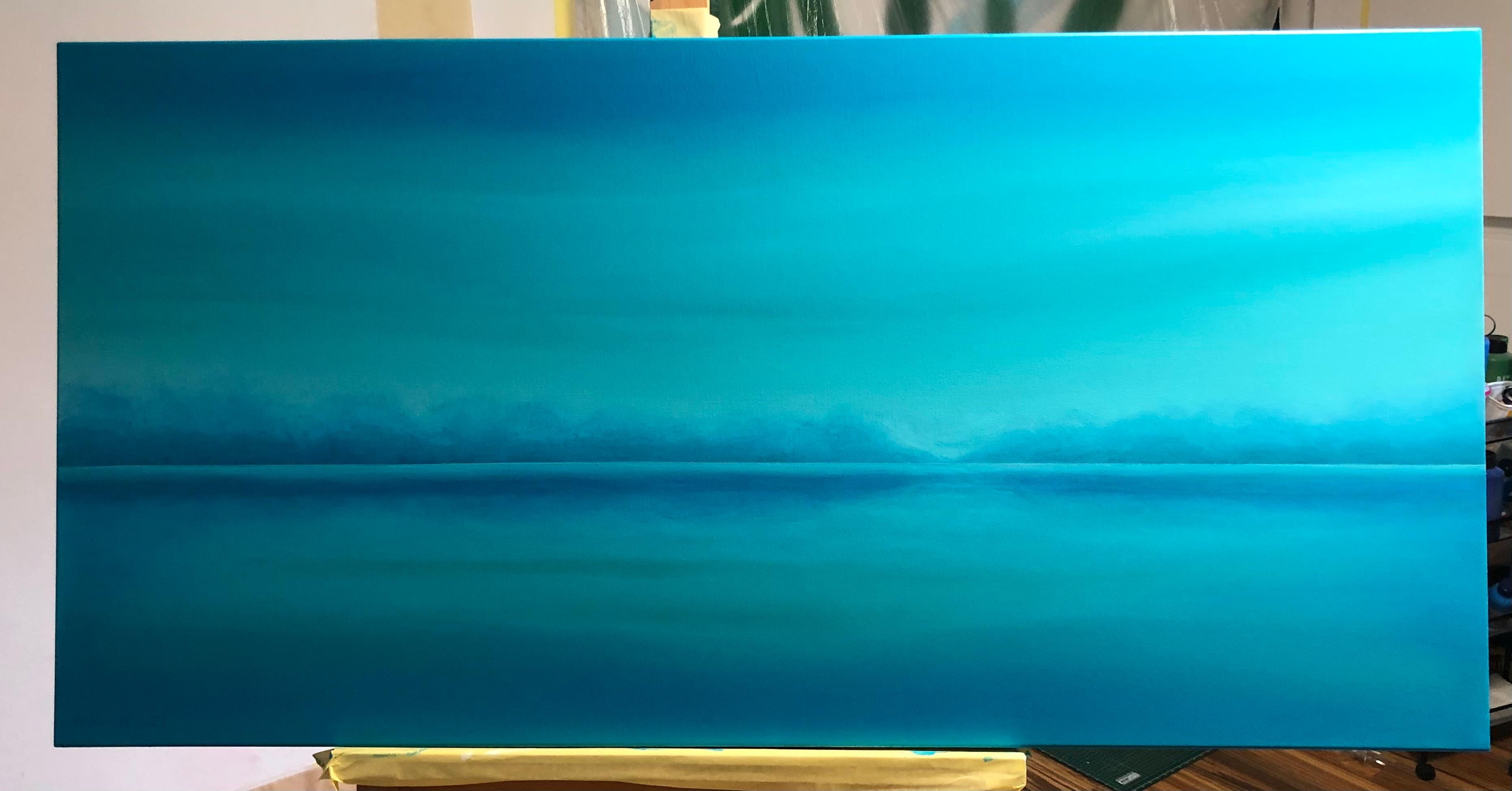 Agua turquesa y horizonte oceánico - paisaje marino azul, olas - Painting Abstracto de Nataliia Krykun