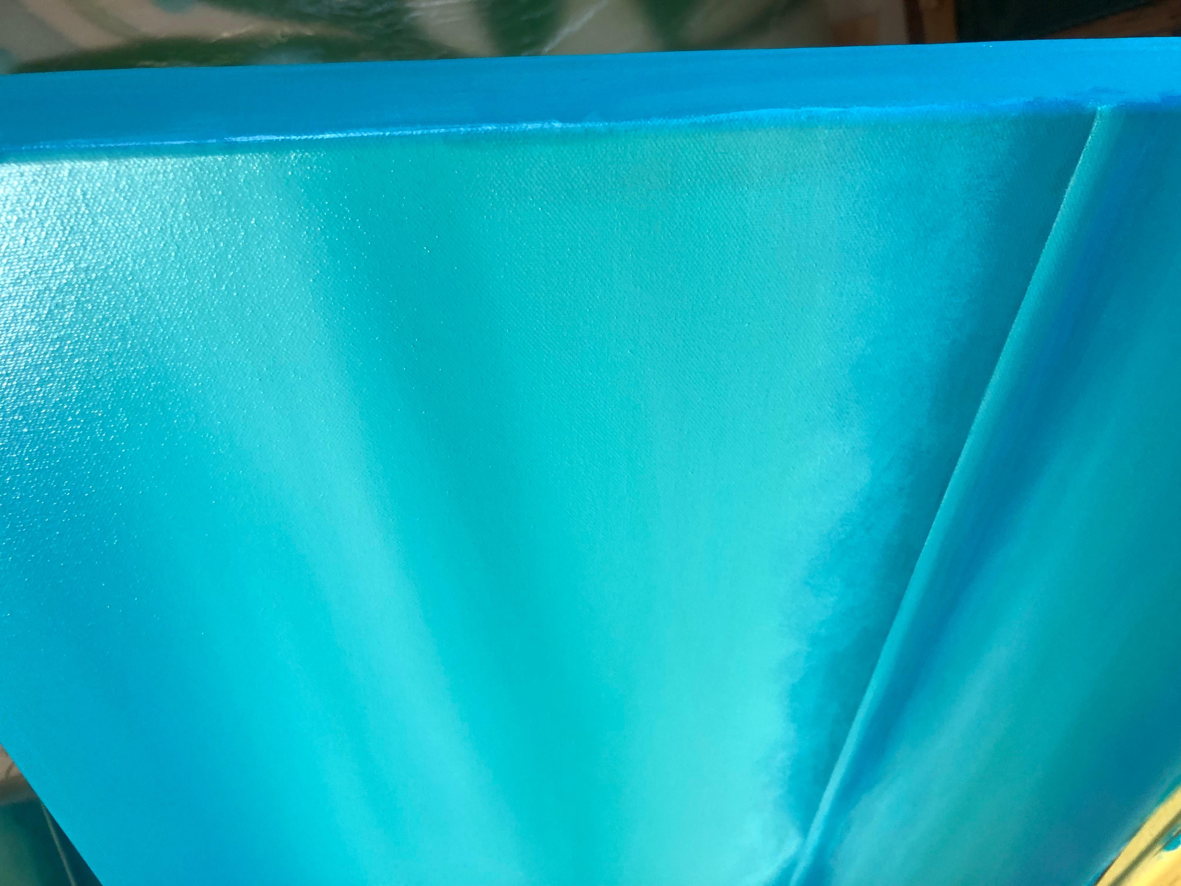 Creé esta pieza para evocar la inmensidad y serenidad del mar, uniendo acrílico y óleo para conseguir profundos y resonantes tonos de azul. Mis trazos mezclan elementos abstractos e impresionistas, manifestando una tranquilidad minimalista sin dejar