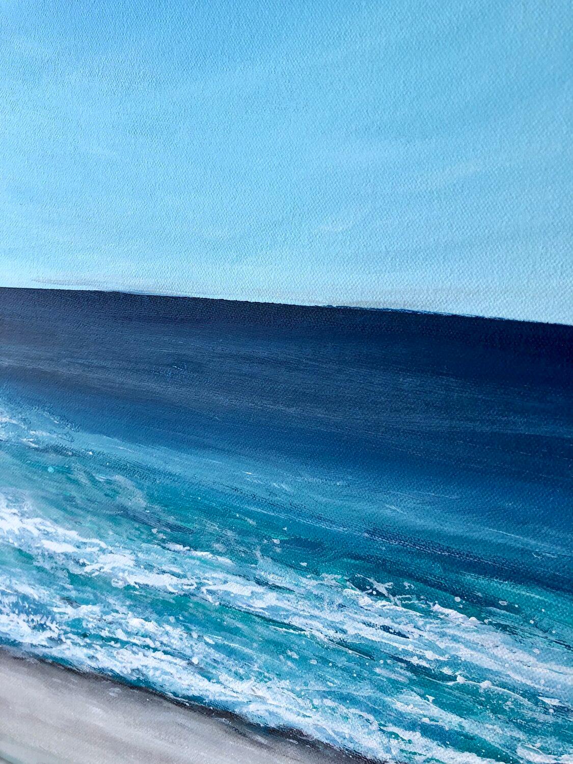 Olas azul horizonte 2- Puesta de sol, horizonte, paisaje marino, océano olas turquesa - Painting Impresionista de Nataliia Krykun