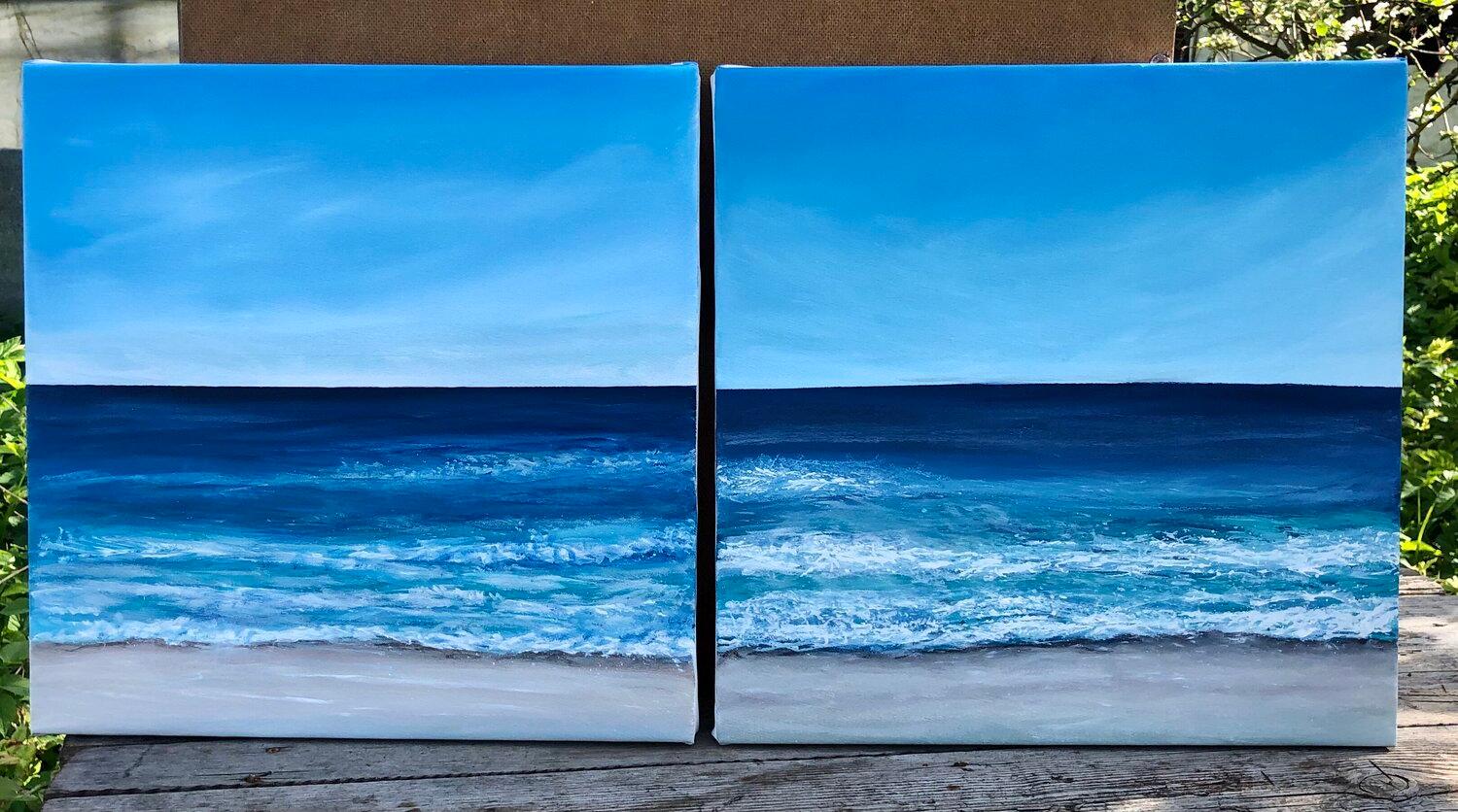 Olas azul horizonte 2- Puesta de sol, horizonte, paisaje marino, océano olas turquesa en venta 3