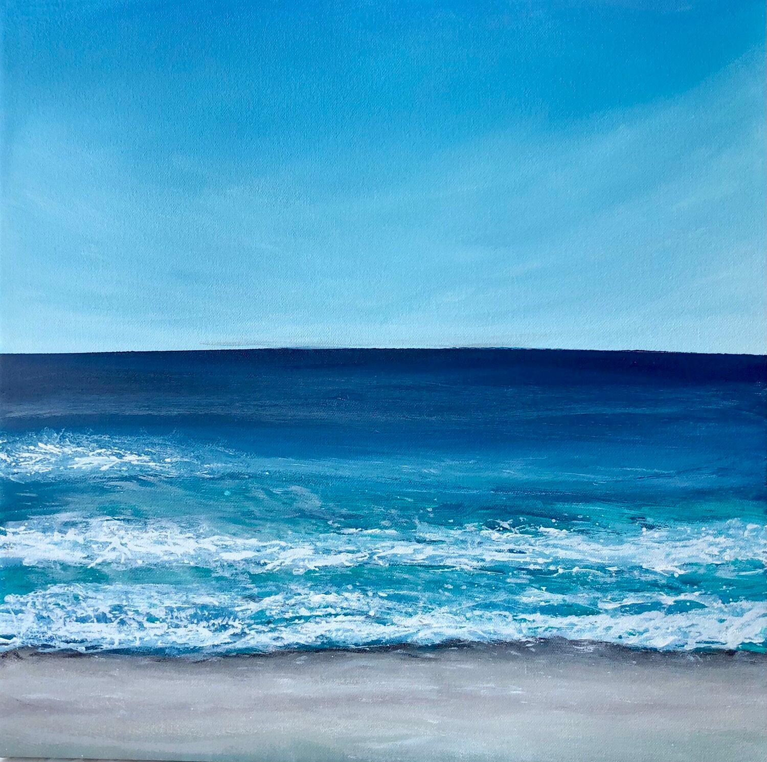 Landscape Painting de Nataliia Krykun - Olas azul horizonte 2- Puesta de sol, horizonte, paisaje marino, océano olas turquesa