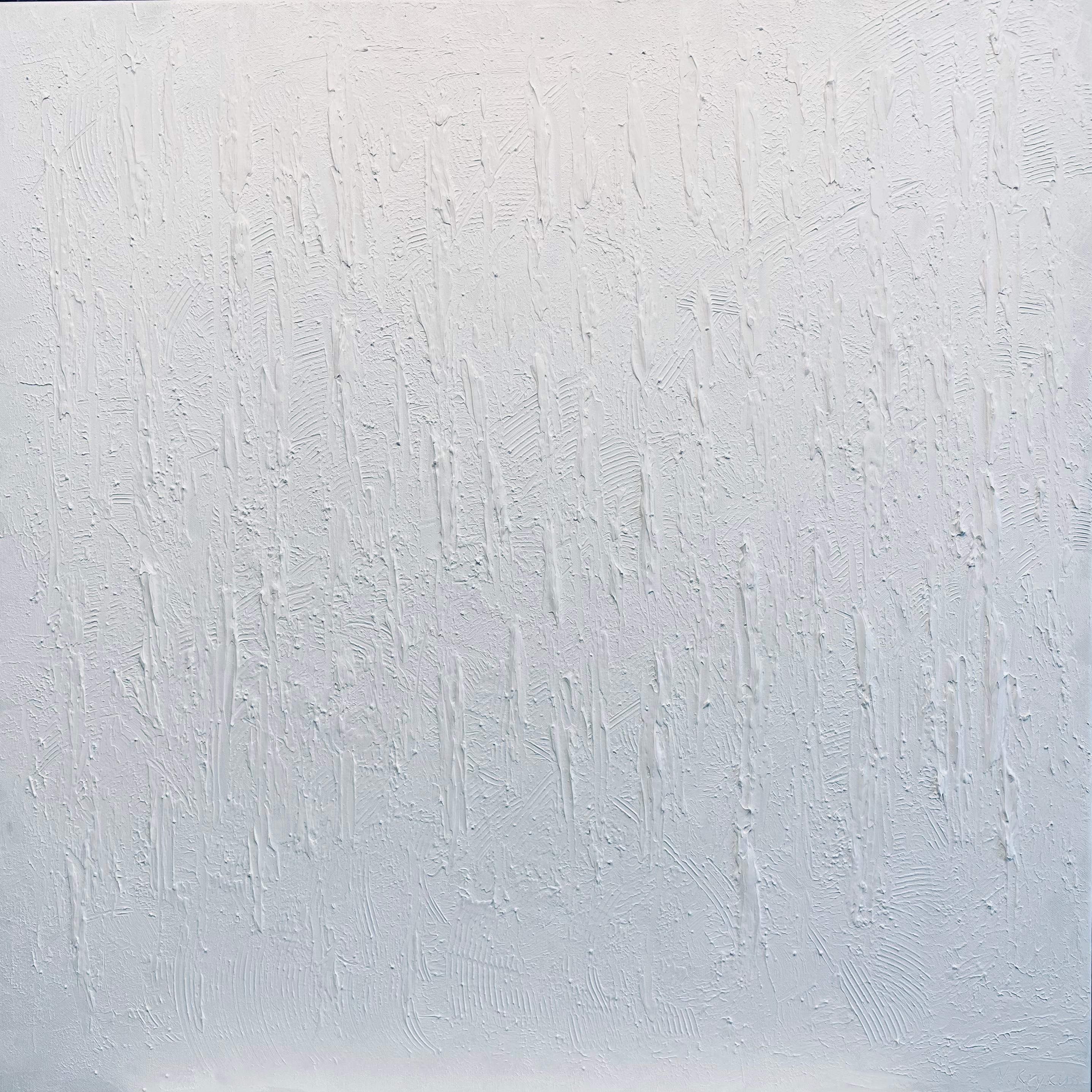 Paysage abstrait blanc en 3D, texturé - Abstrait Painting par Nataliia Krykun