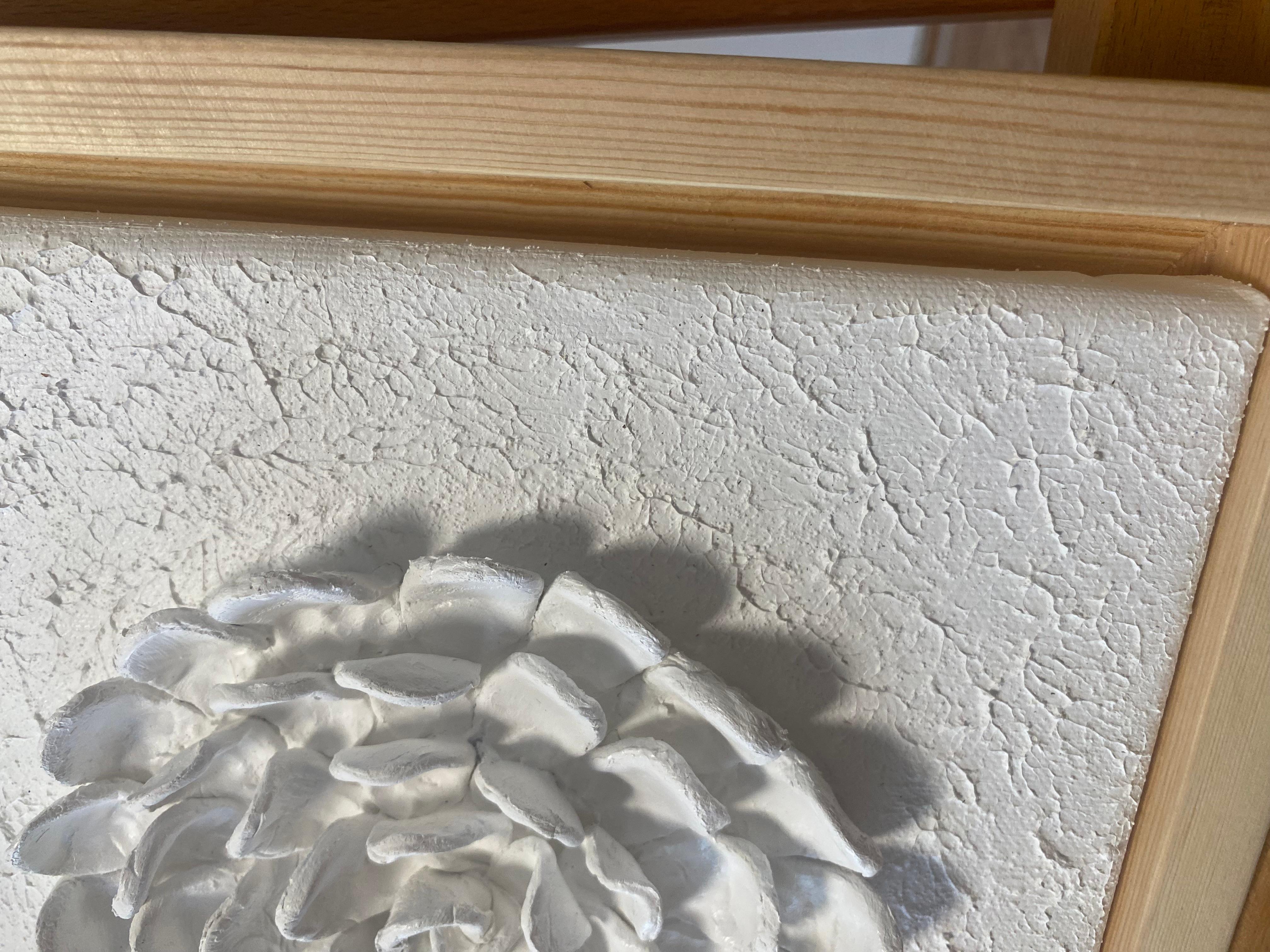 Series “White Flowers 1” - 3D, Ceramic , clay, wall sculptures For Sale 8