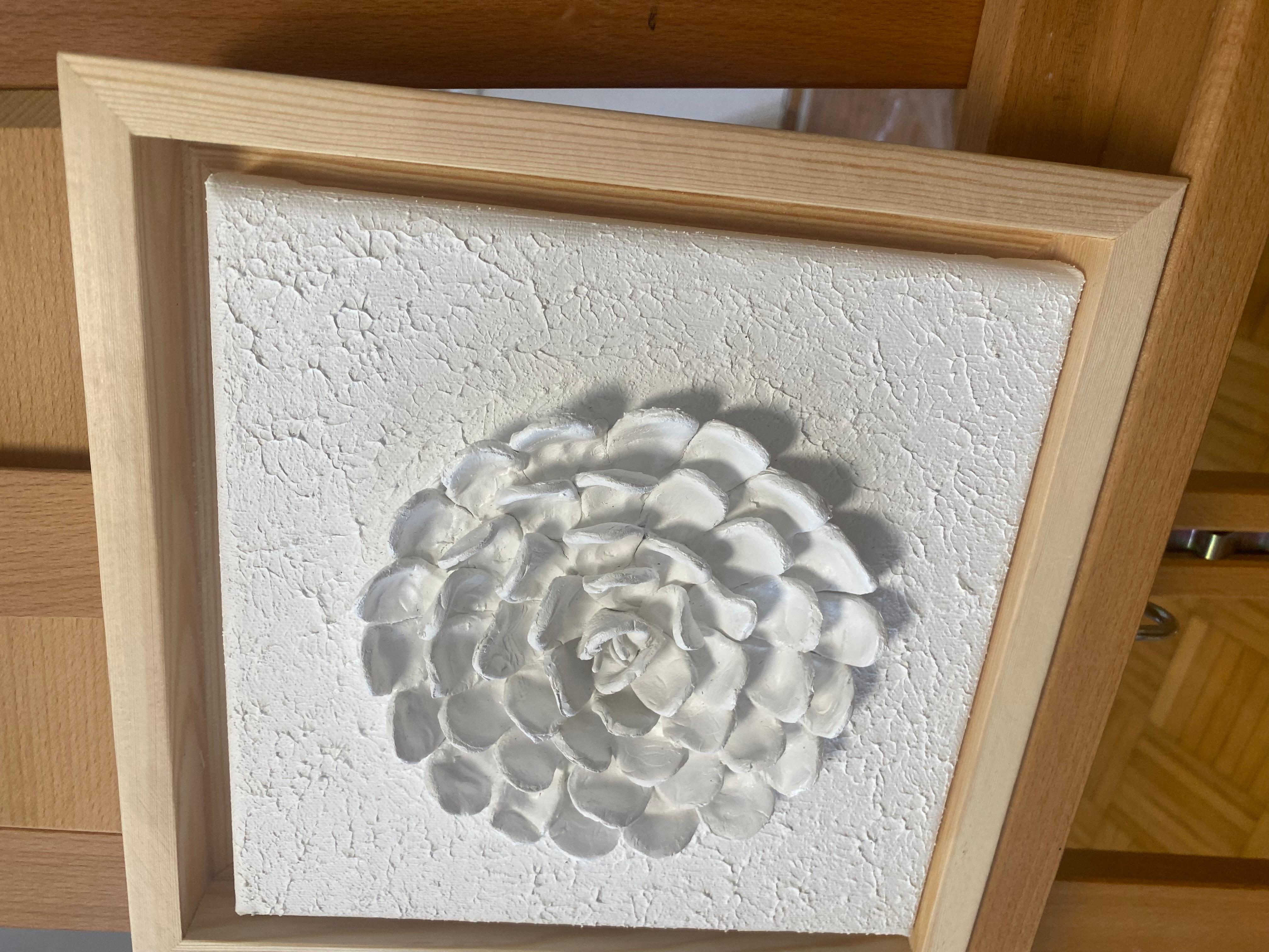 Series “White Flowers 1” - 3D, Ceramic , clay, wall sculptures For Sale 2