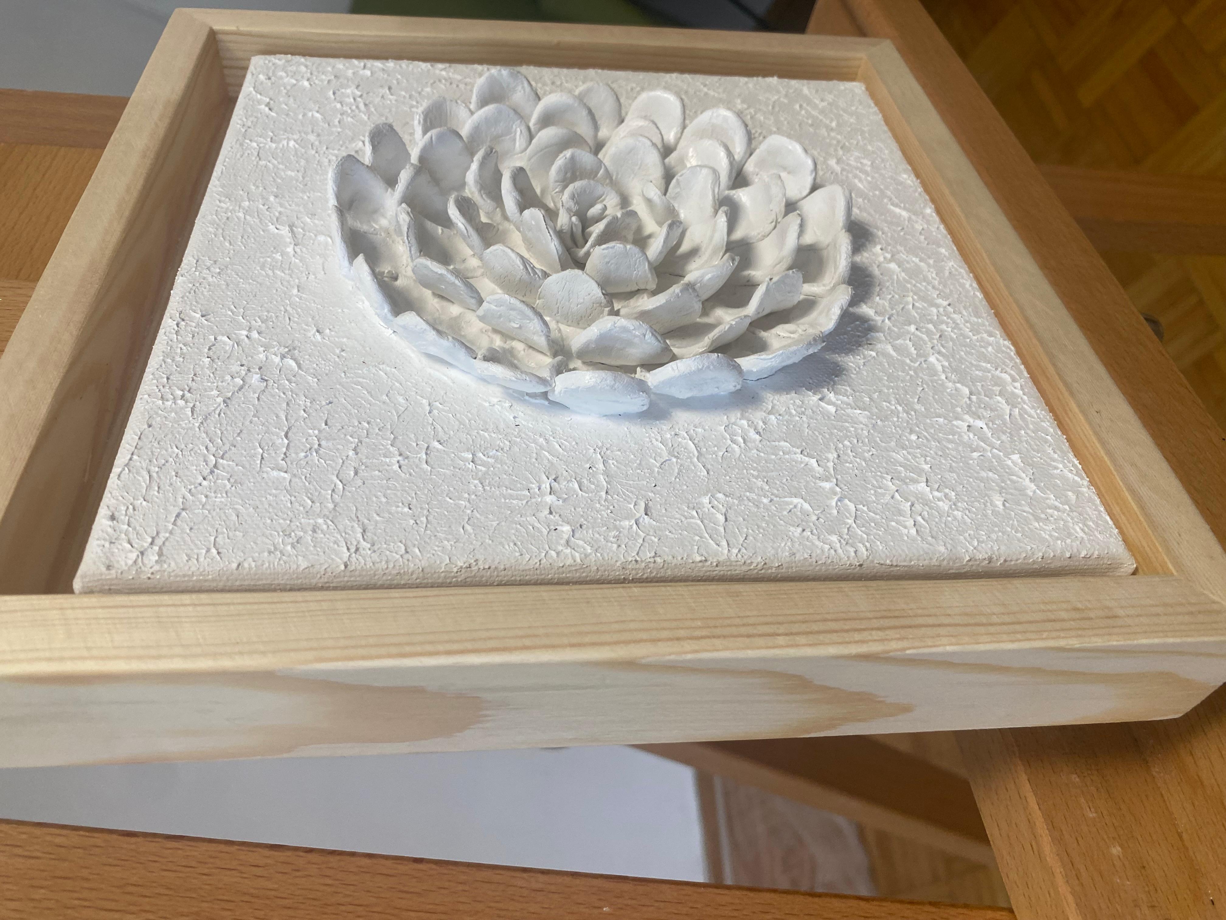 Series “White Flowers 1” - 3D, Ceramic , clay, wall sculptures For Sale 3