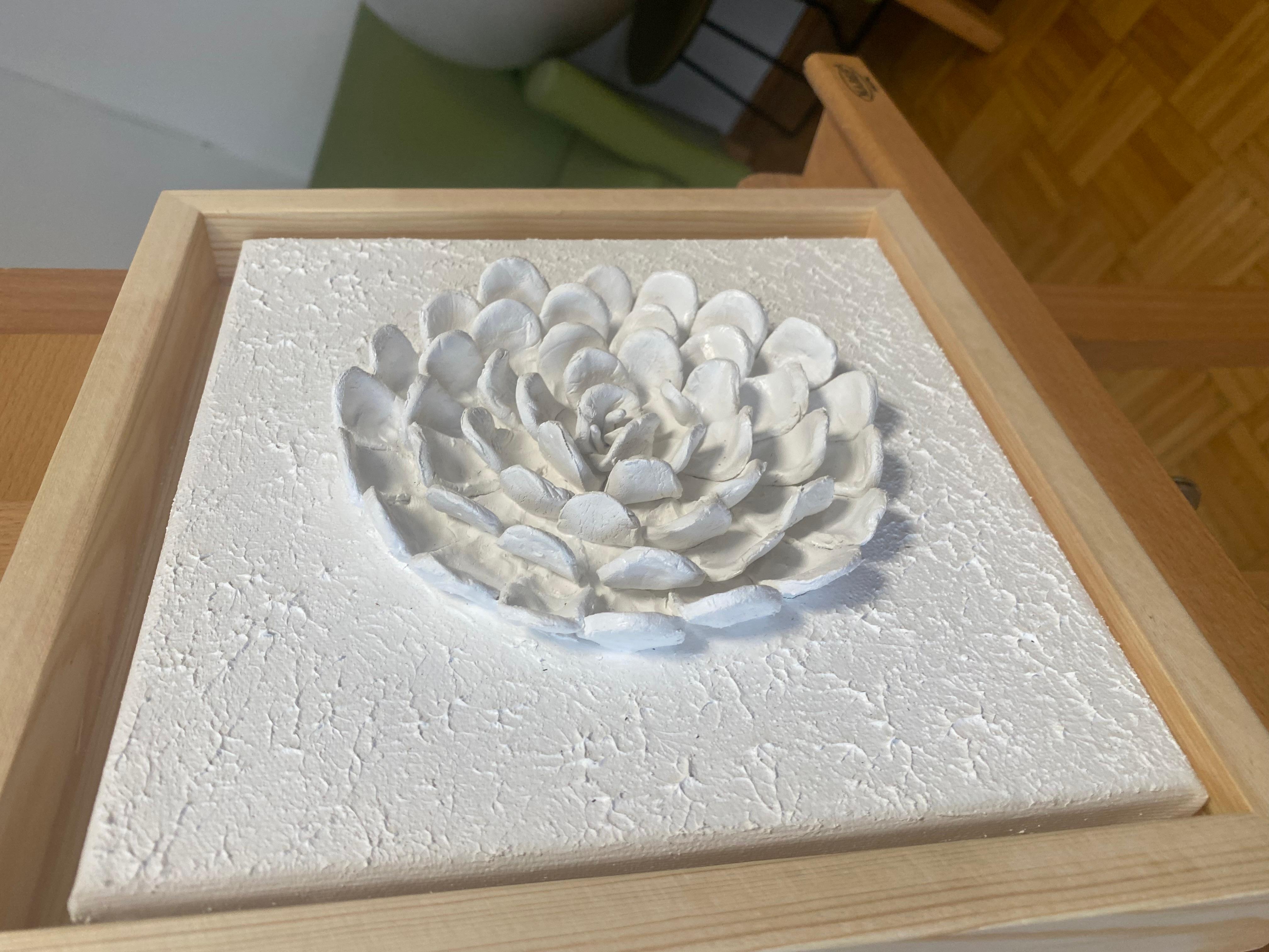 Series “White Flowers 1” - 3D, Ceramic , clay, wall sculptures For Sale 4