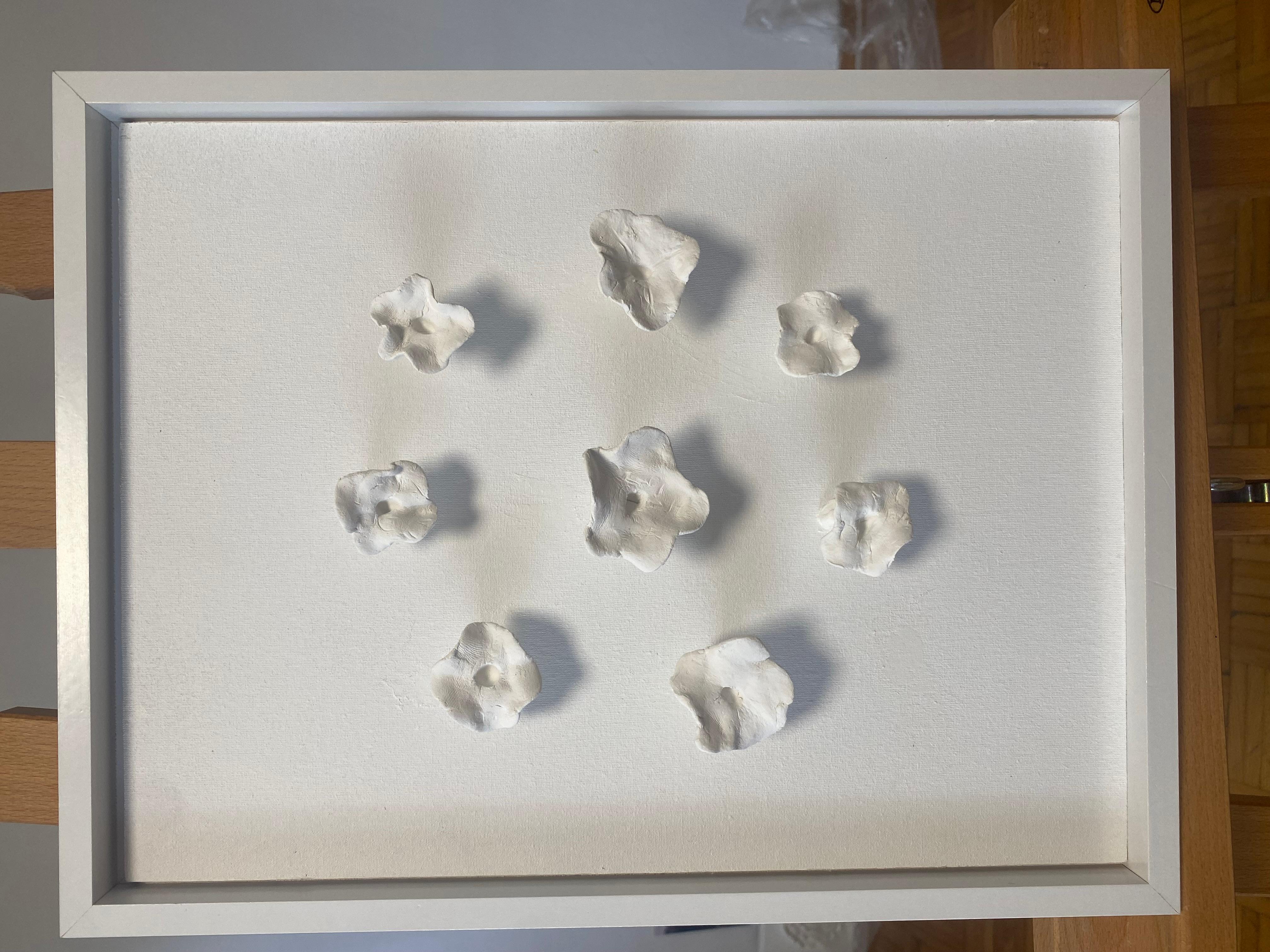 Series “White Flowers 2” - 3D, Ceramic , clay, wall sculptures For Sale 3