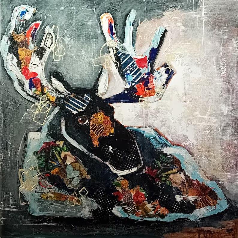 "Moose" - Mixed Media Art by  Nataliia Svitlychna