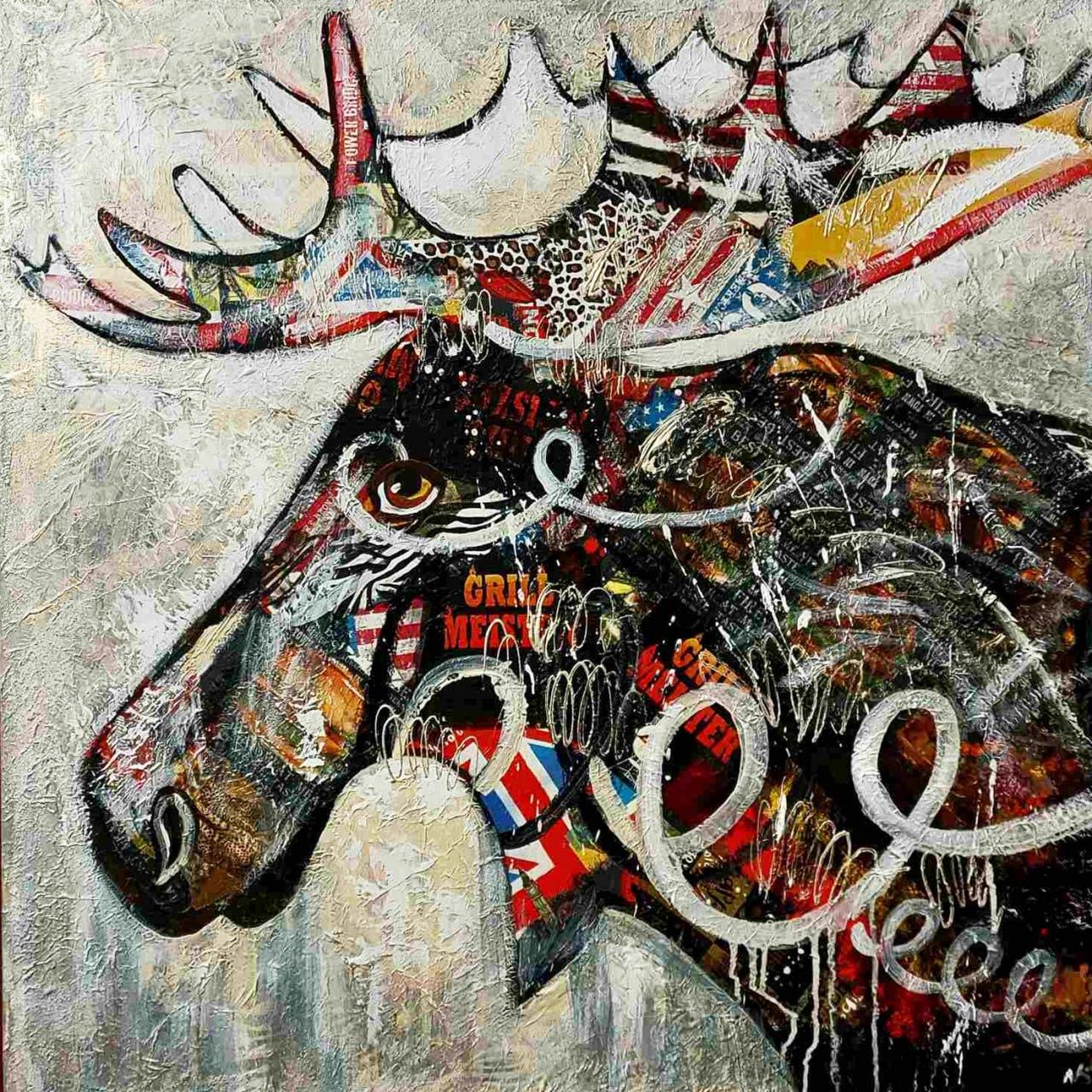 Figurative Painting di  Nataliia Svitlychna - "Alce Gourmet"