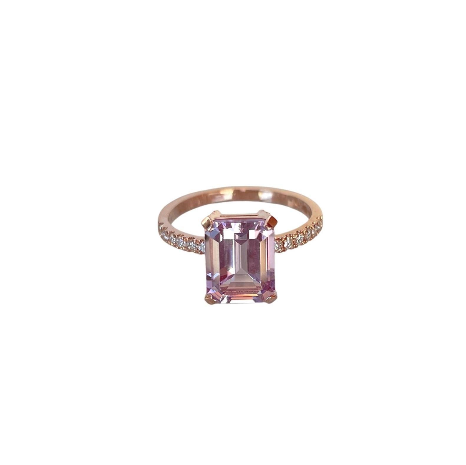 Emerald Cut Natalina Jewellery Pink Amethyst and Diamond Rose Gold Cocktail Ring For Sale