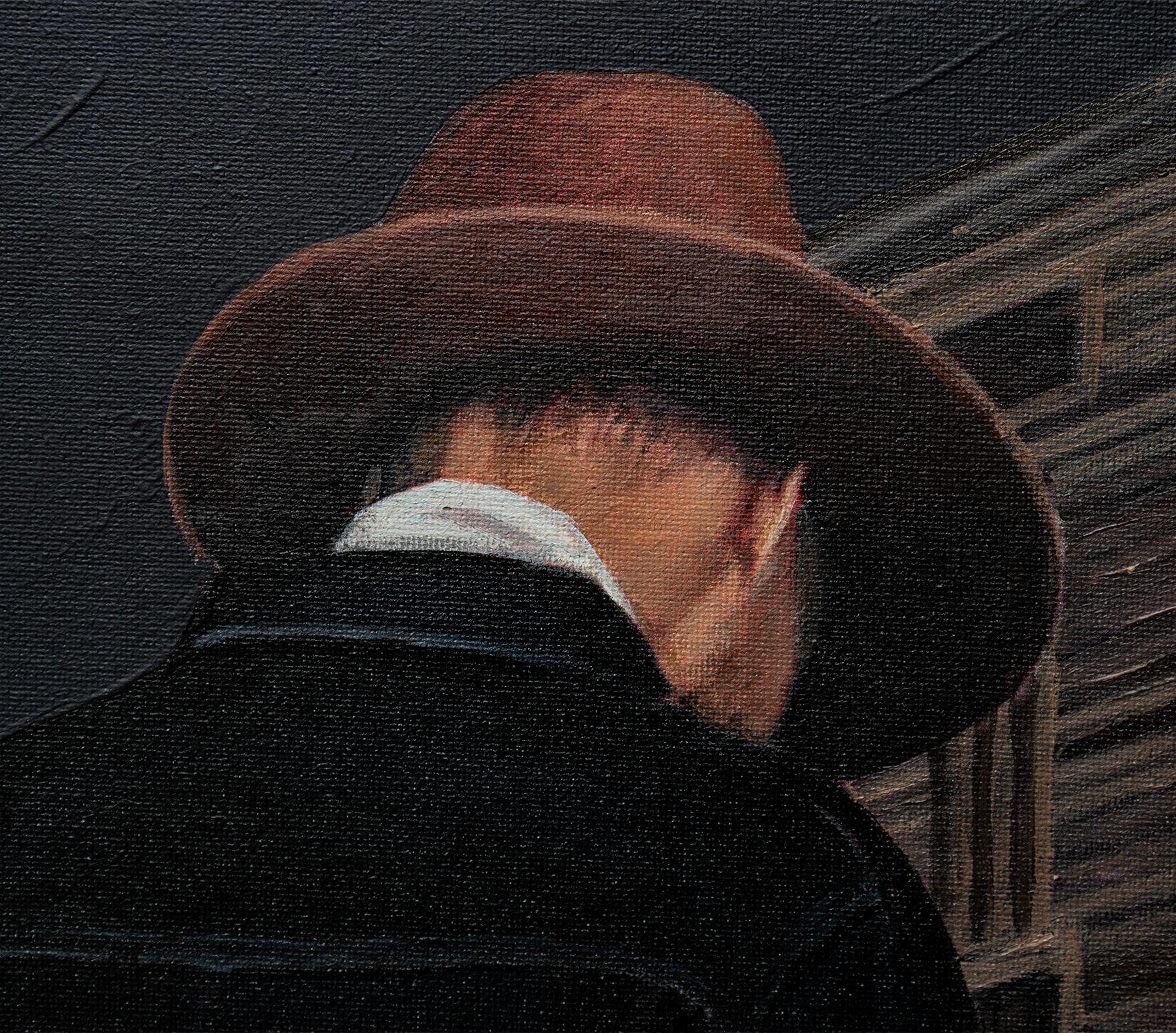 Un gato, un sombrero y una noche infernal - Figurative Painting Negro de Nataliya Bagatskaya