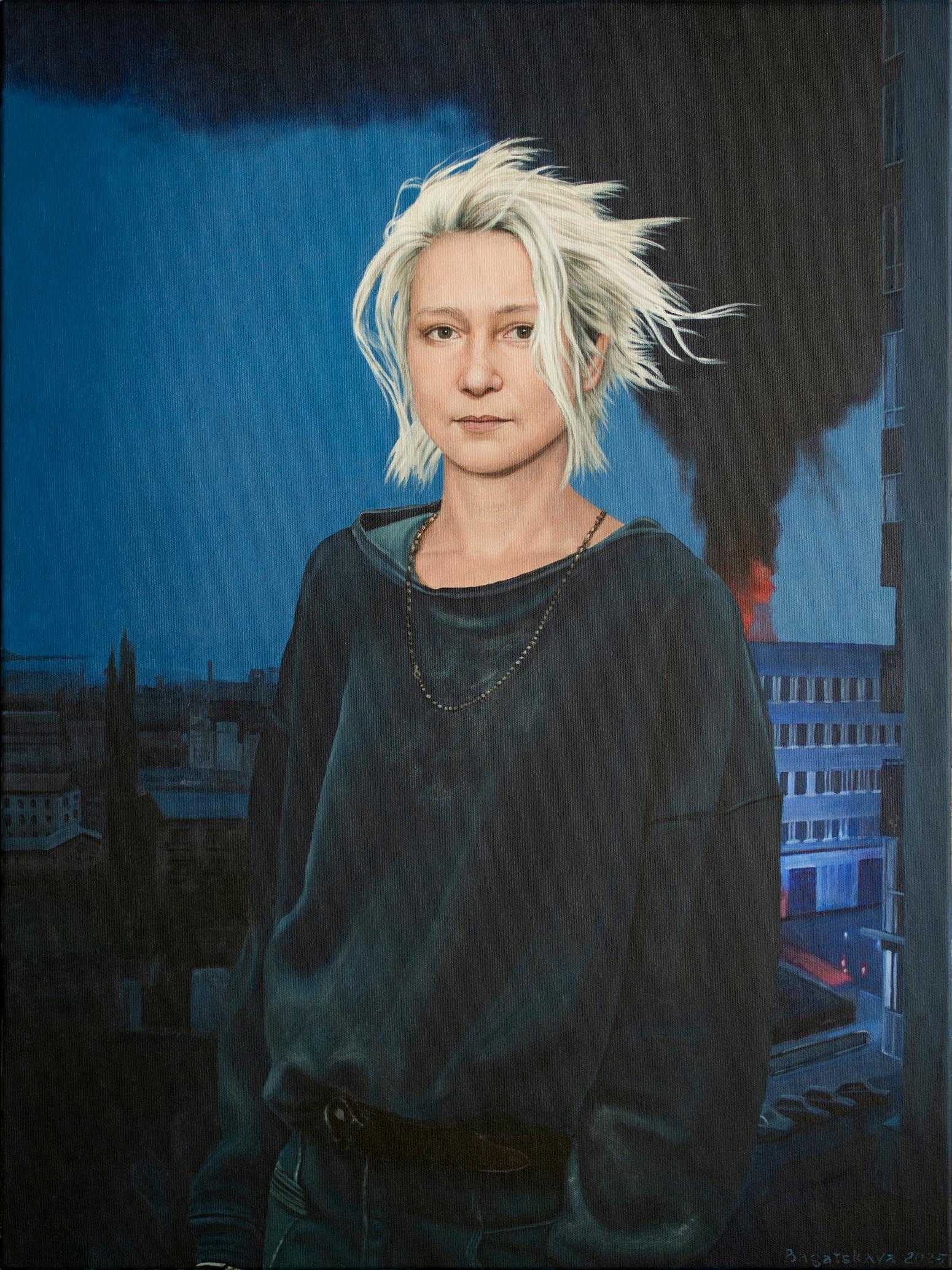 Nataliya Bagatskaya Figurative Painting – Adrenalin. Selbstporträt
