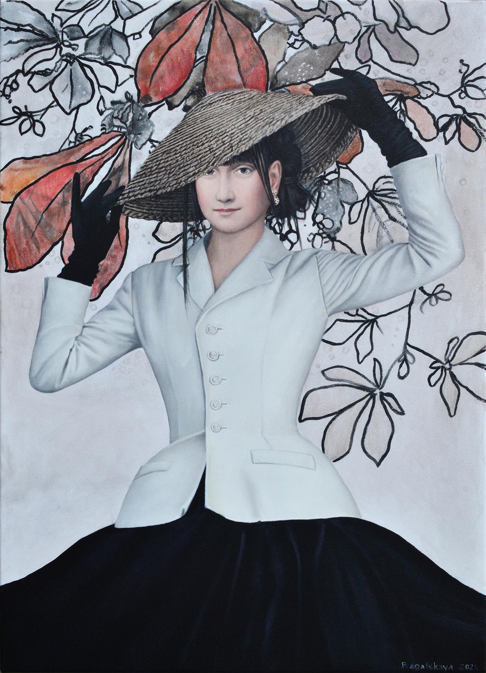 Nataliya Bagatskaya Figurative Painting – Zeitgenössische Malerei mit Mona Lisa "New Hat"