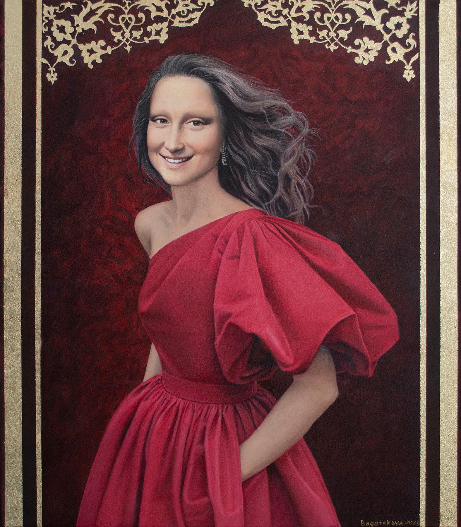 Nataliya Bagatskaya Figurative Painting - Contemporary portrait "Holiday dress"