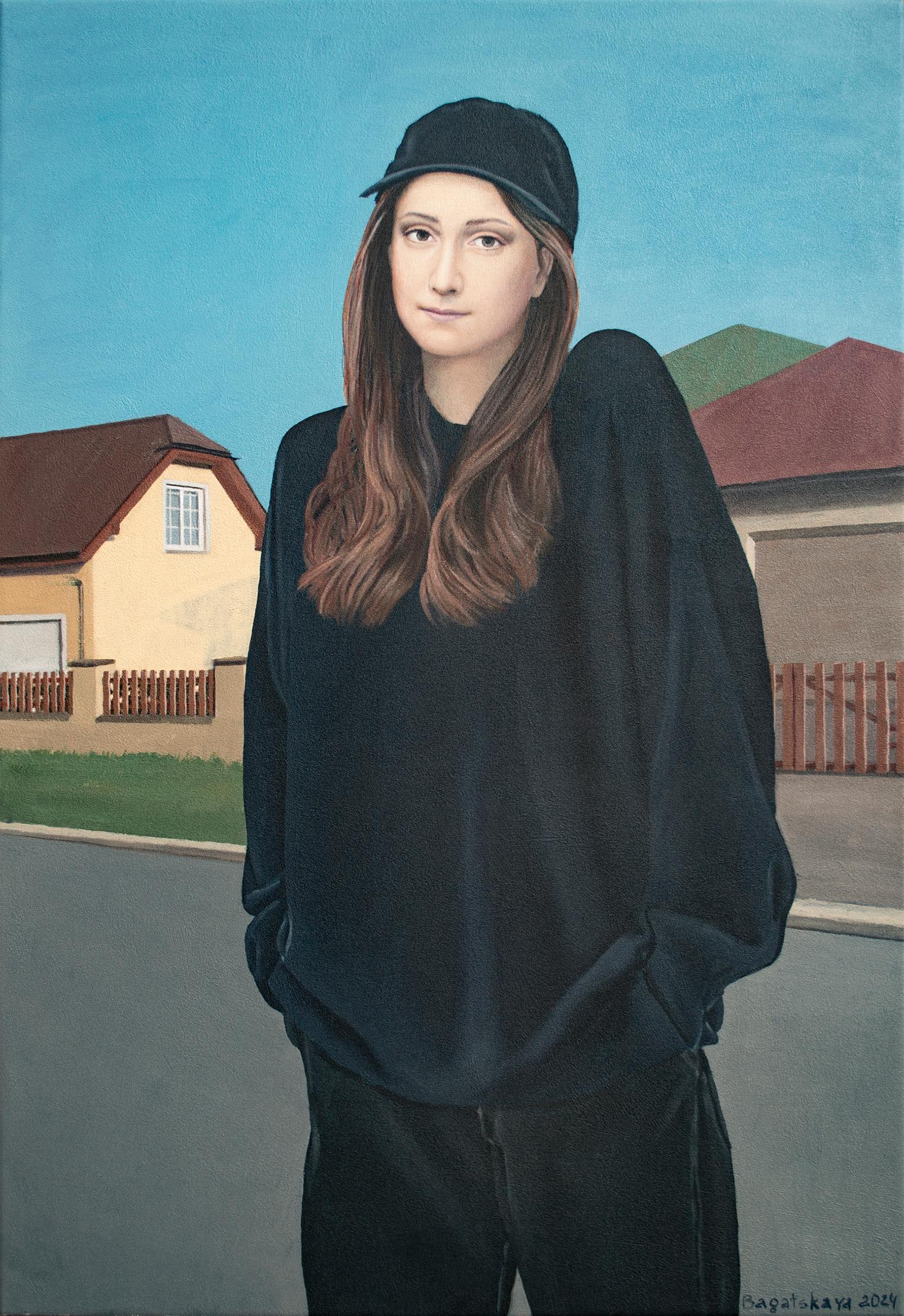 Nataliya Bagatskaya Portrait Painting - Contemporary portrait "In the Center of the Metropolis"