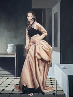 Retrato contemporáneo "En la cocina con gato"