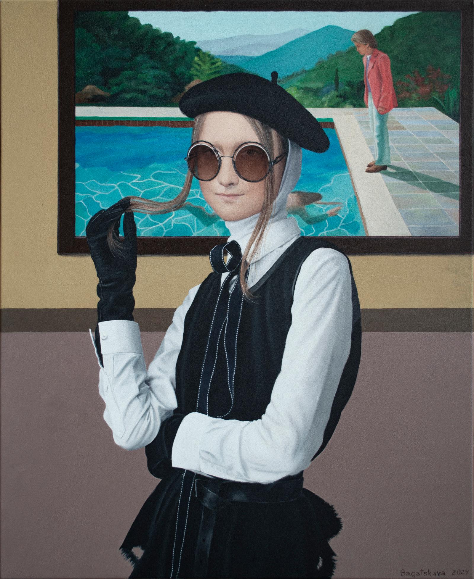 Portrait Painting de Nataliya Bagatskaya - Retrato contemporáneo "ВGuantes negros de cuero"