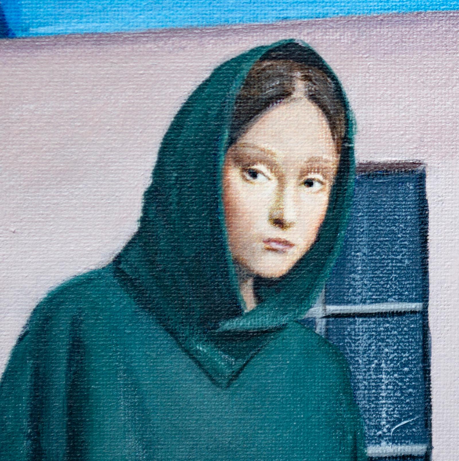 In questo pezzo ho cercato di catturare un momento sereno e introspettivo sotto il cielo di una notte d'estate. La figura fonde realismo e simbolismo, con tonalità scure su uno sfondo crepuscolare che evoca mistero e profondità. Il motivo floreale